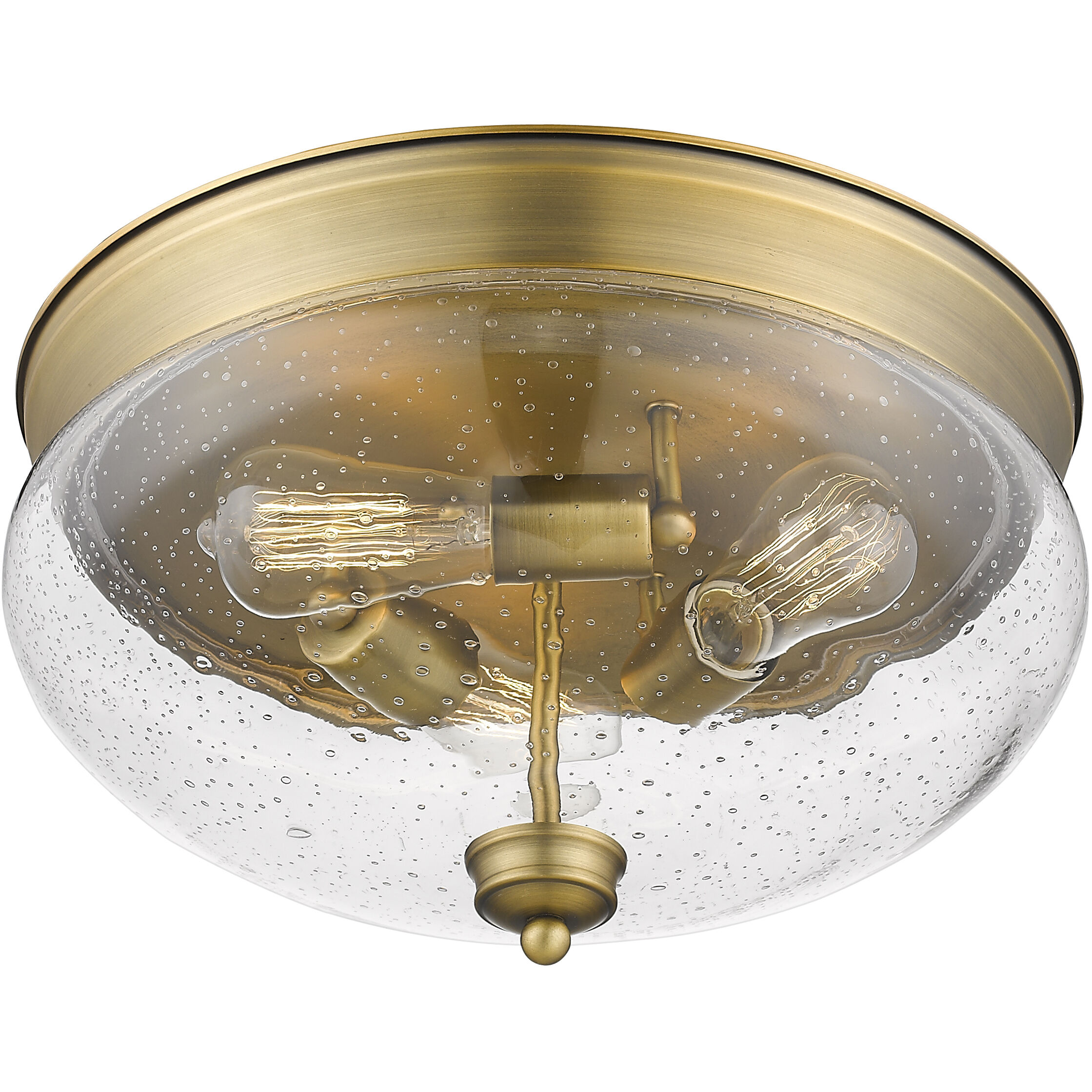 Amon 3 Light 15 inch Heritage Brass Flush Mount Ceiling Light in Clear Seedy Glass, 5.25