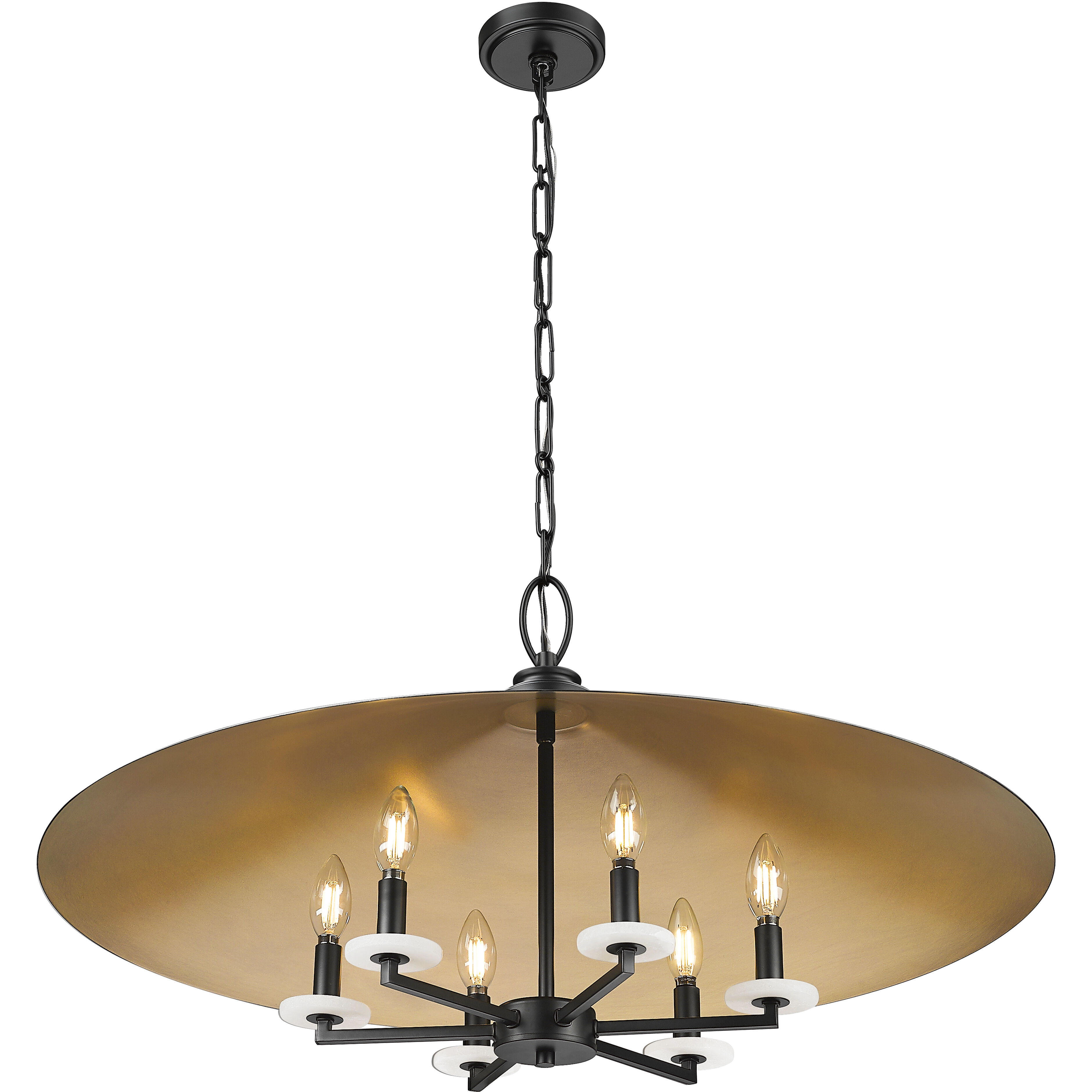 Rialto 6 Light 32 inch Matte Black Pendant Ceiling Light in Matte Black Outer,  Signature Rubbed Brass Inner