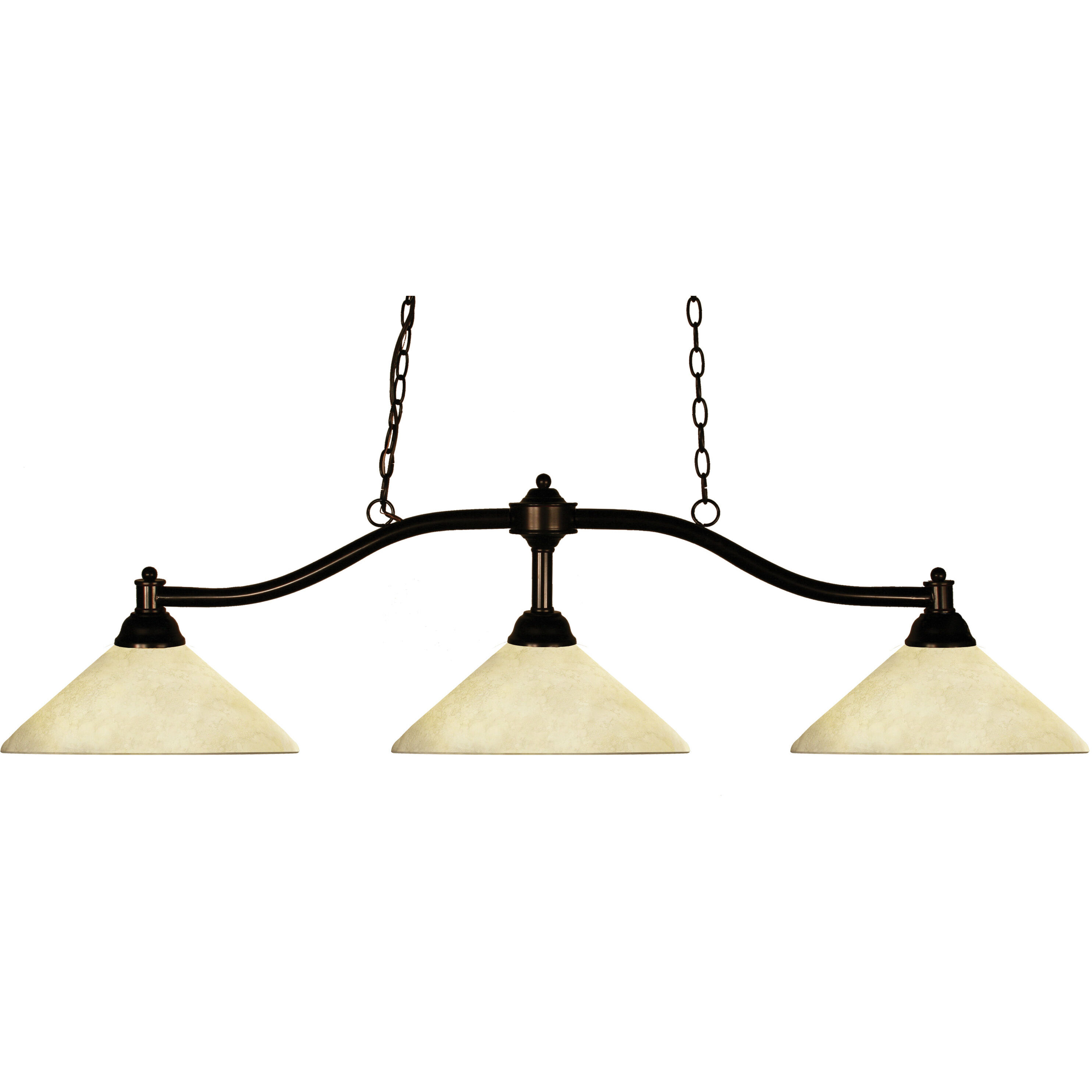 Chance 3 Light 50 inch Bronze Billiard Ceiling Light in Angular Golden Mottle Glass