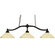 Chance 3 Light 50 inch Bronze Billiard Ceiling Light in Angular Golden Mottle Glass