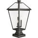 Talbot 3 Light 25 inch Black Outdoor Pier Mounted Fixture in Clear Beveled Glass