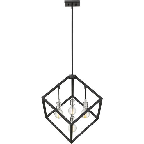 Vertical 4 Light 24 inch Matte Black and Brushed Nickel Chandelier Ceiling Light