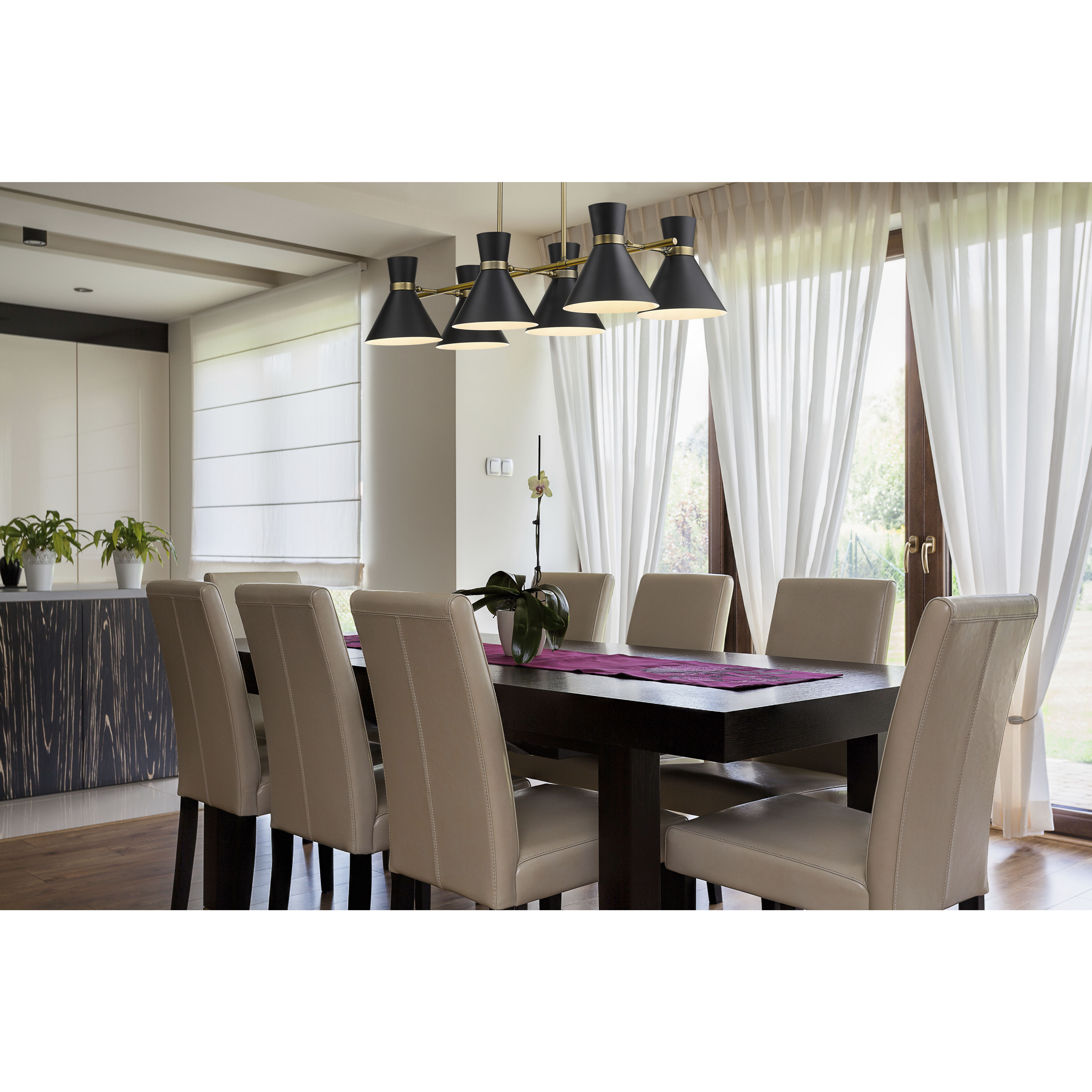 Soriano 6 Light 48 inch Matte Black and Heritage Brass Linear Chandelier Ceiling Light