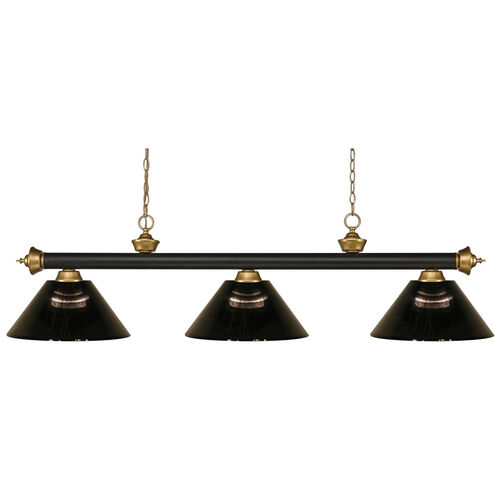Riviera 3 Light 57 inch Bronze and Satin Gold Billiard Ceiling Light in Smoke Acrylic, 10.65