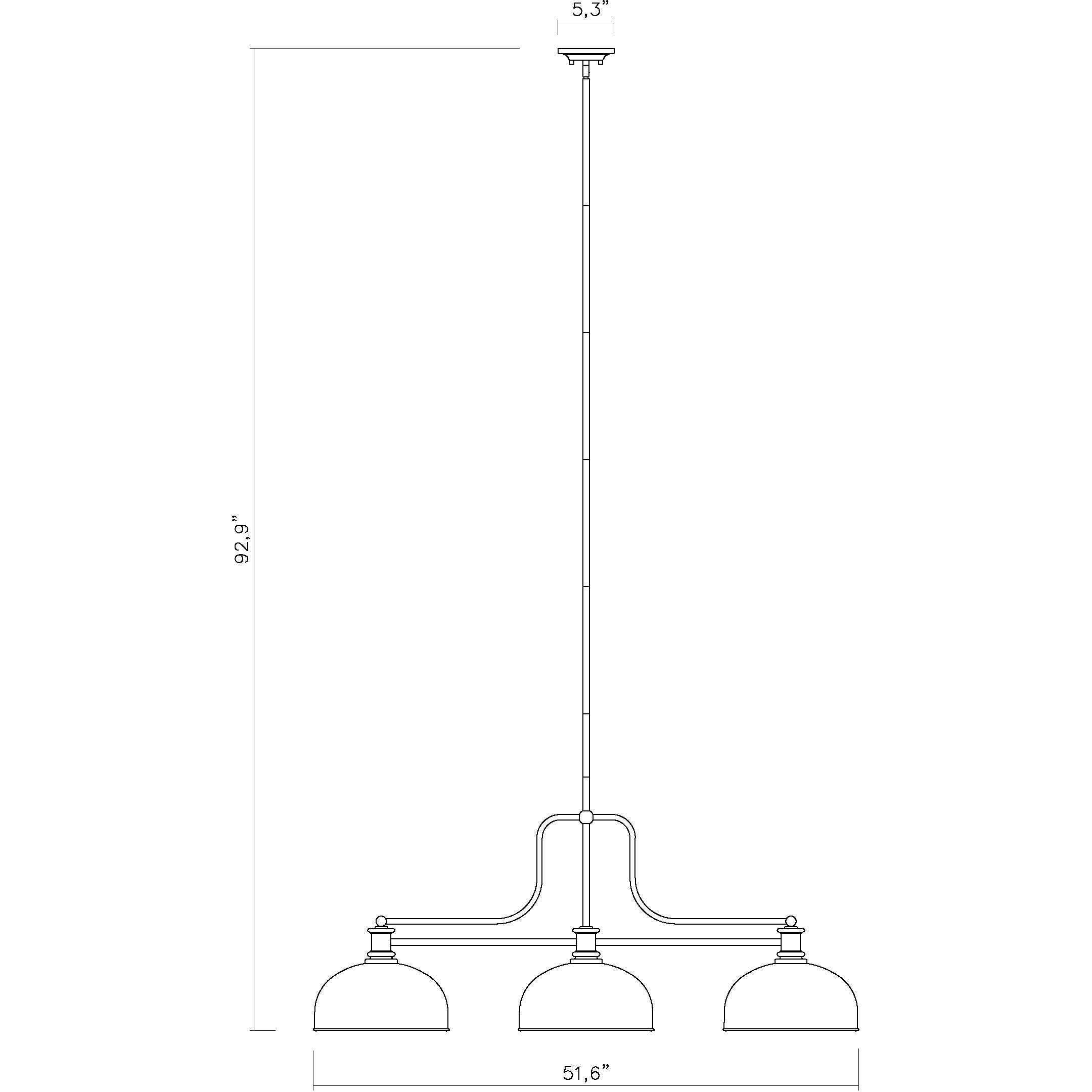 Melange 3 Light 52 inch Matte Black Billiard Ceiling Light in Matte Opal Glass