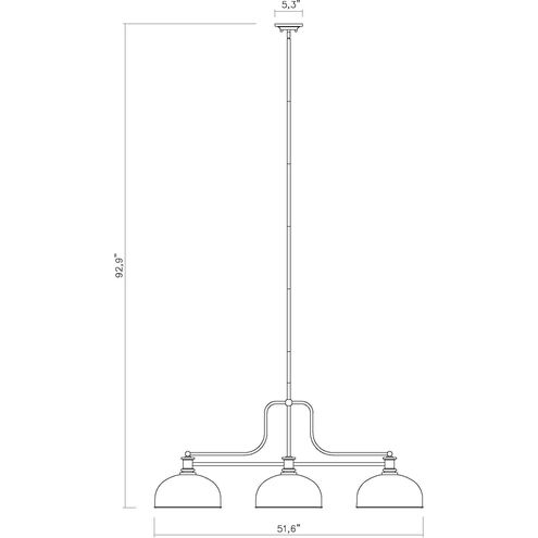Melange 3 Light 52 inch Matte Black Billiard Ceiling Light in Matte Opal Glass