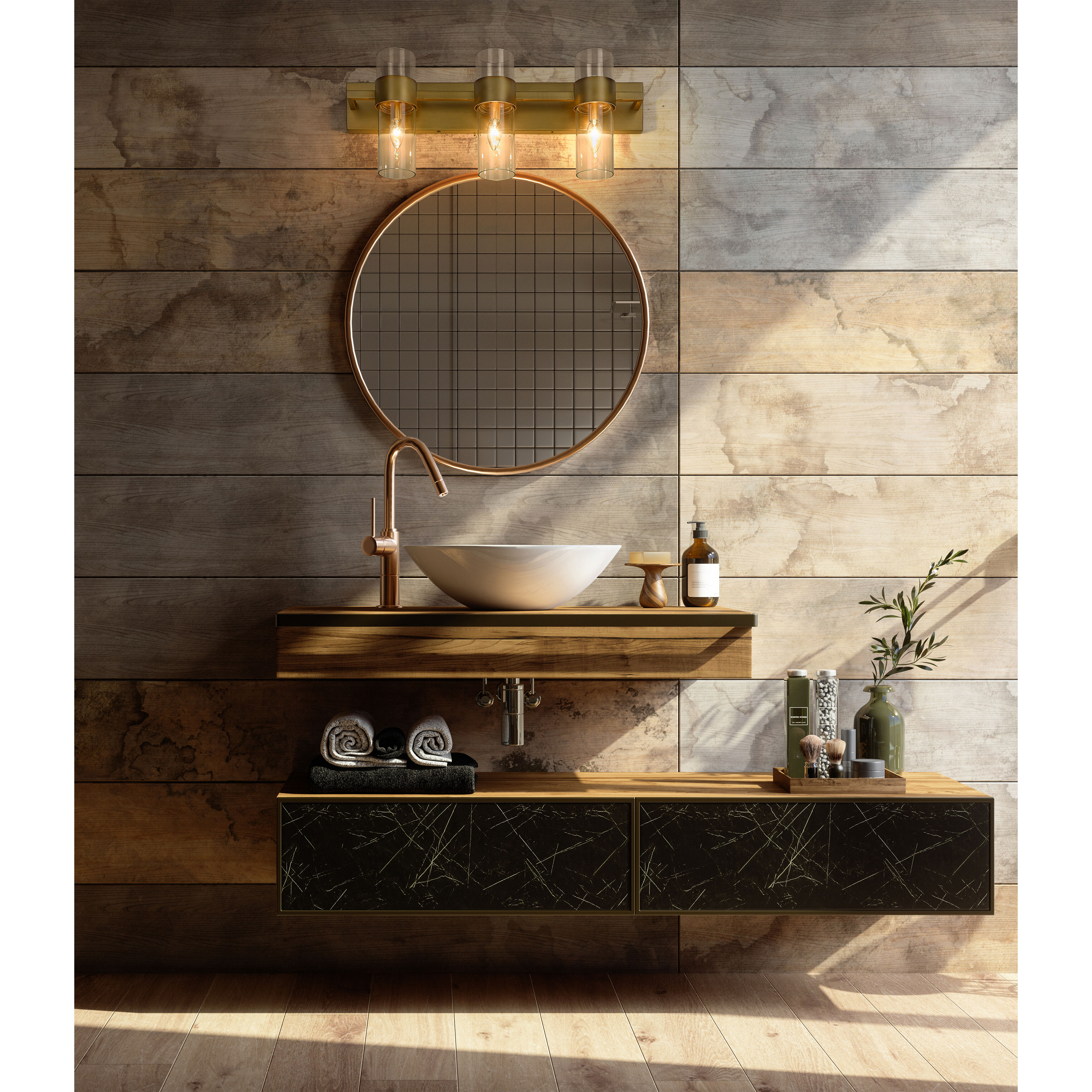 Lawson 3 Light 25 inch Rubbed Brass Vanity Wall Light in Rubbed Bronze