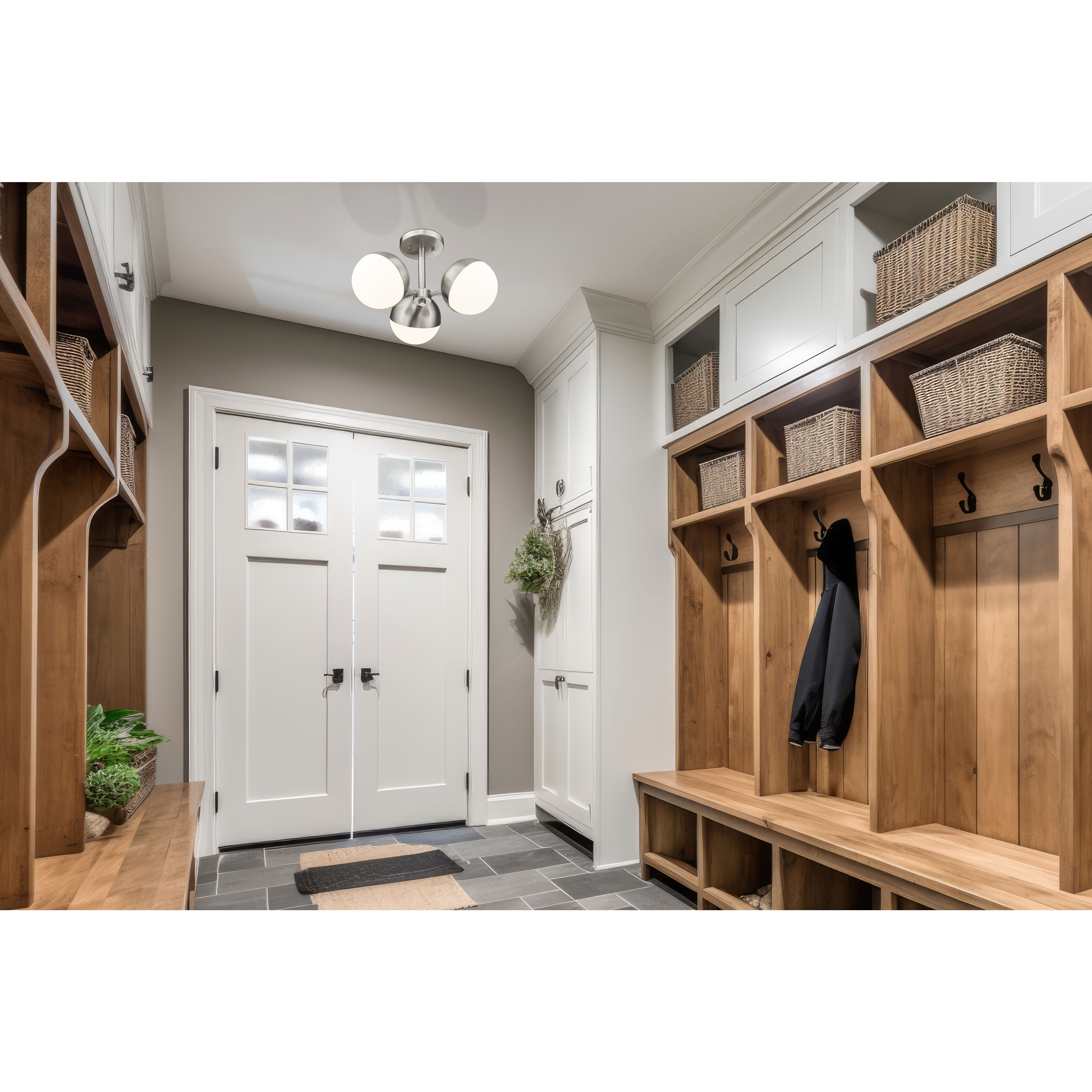 Realm Sphere 3 Light 17.25 inch Brushed Nickel Semi Flush Mount Ceiling Light