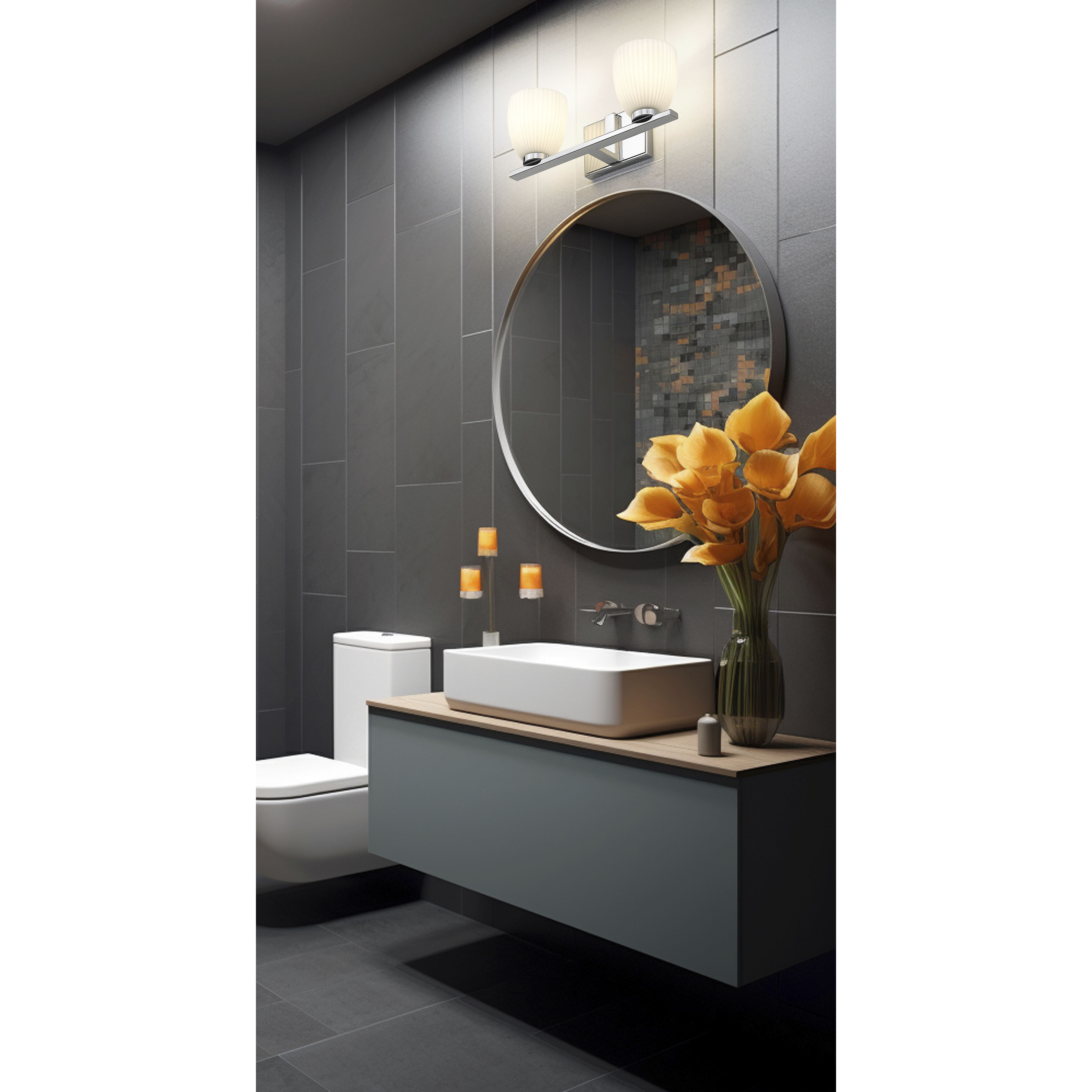 Naya 2 Light 16 inch Chrome Bath Vanity Light Wall Light