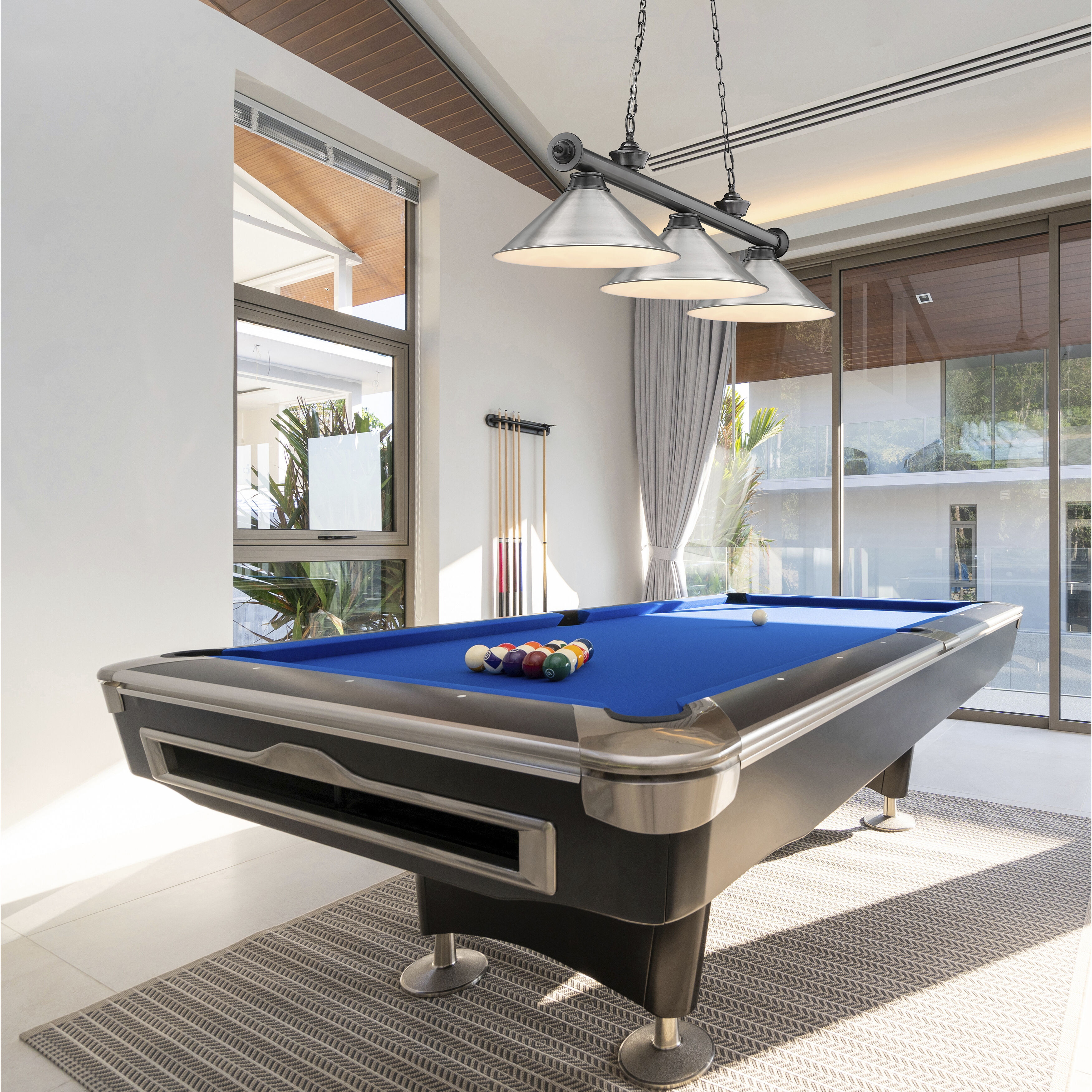 Cordon 3 Light 57.25 inch Bronze Plate Billiard Ceiling Light in Brushed Nickel Steel