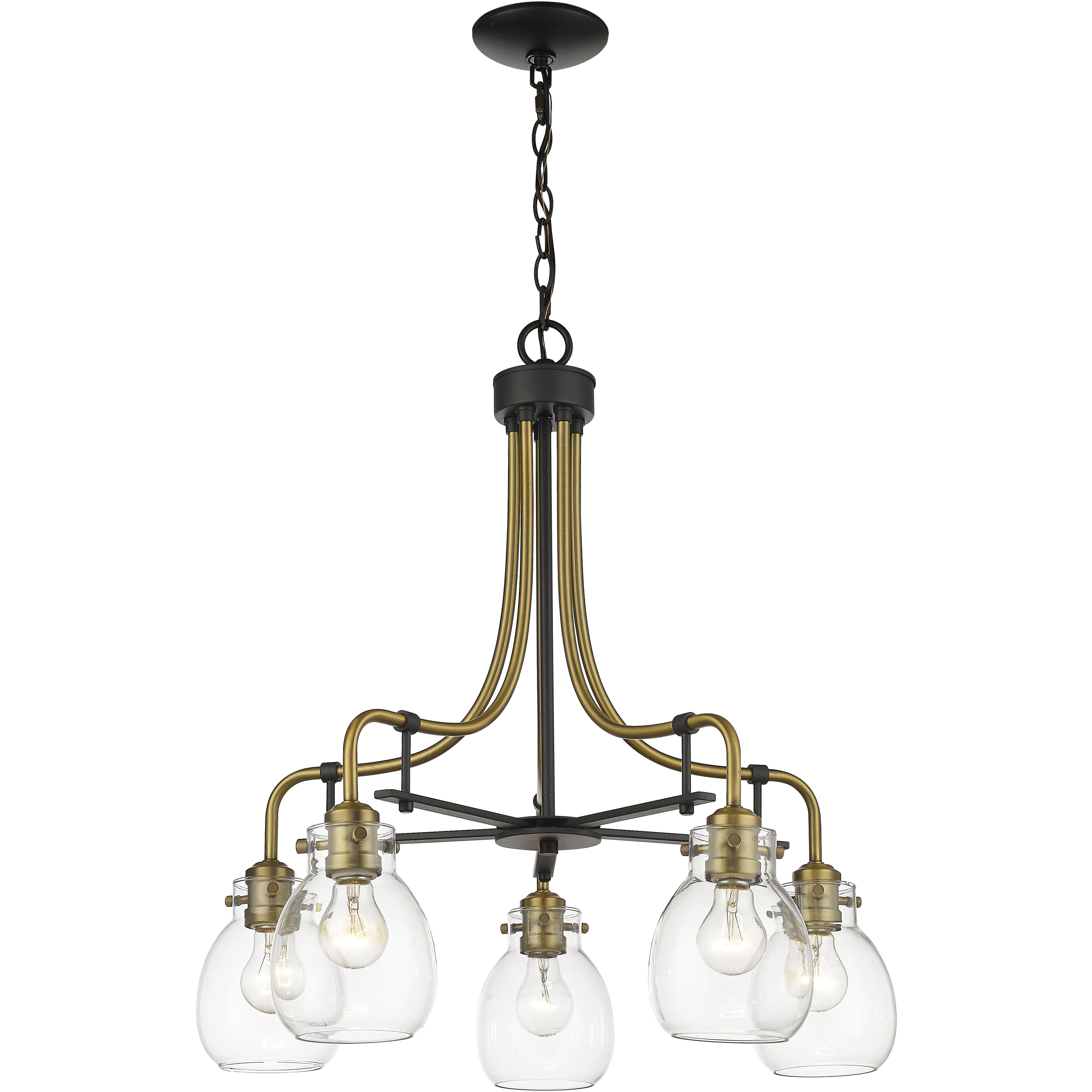 Kraken 5 Light 25 inch Matte Black and Olde Brass Chandelier Ceiling Light