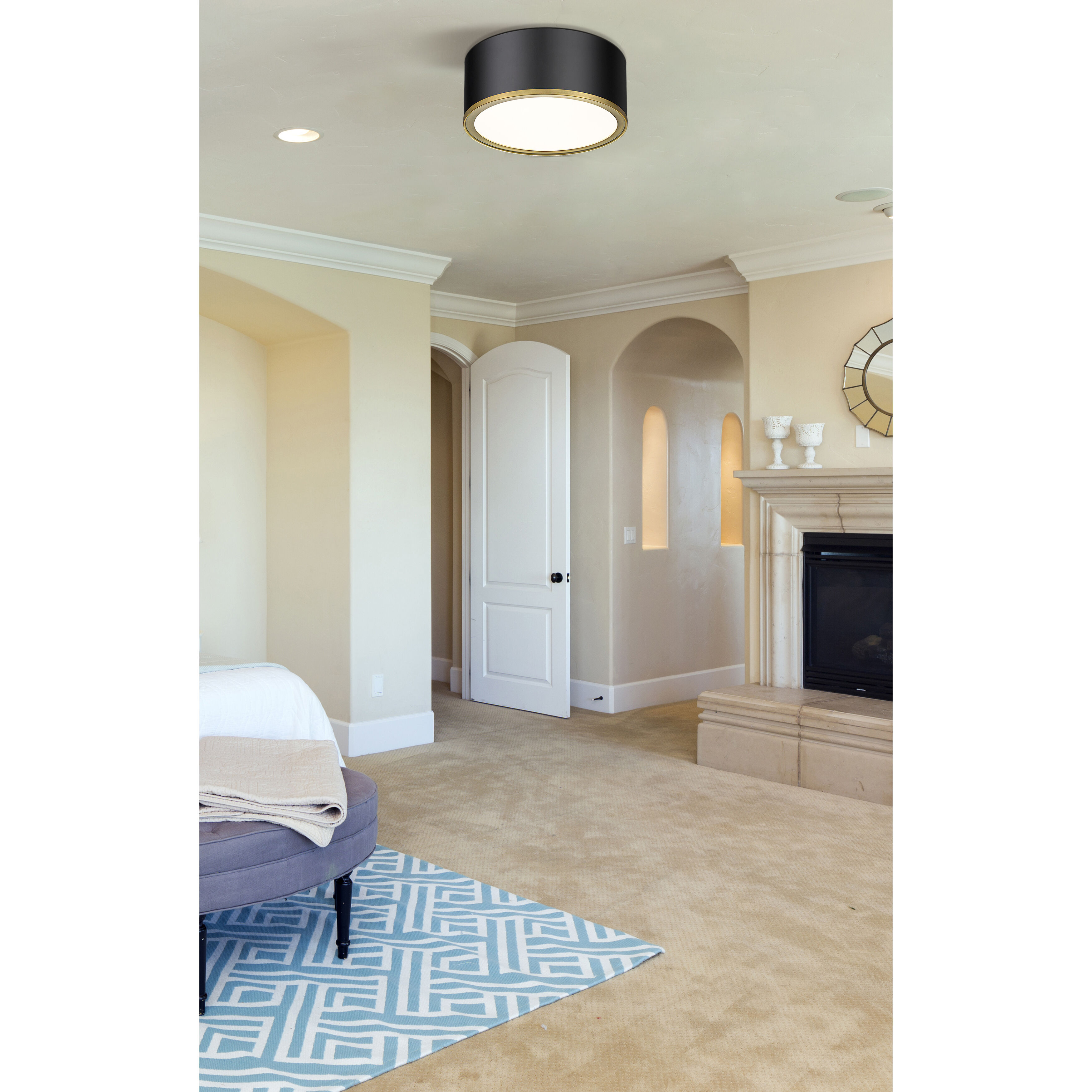 Arlo 2 Light 12.25 inch Matte Black and Rubbed Brass Flush Mount Ceiling Light
