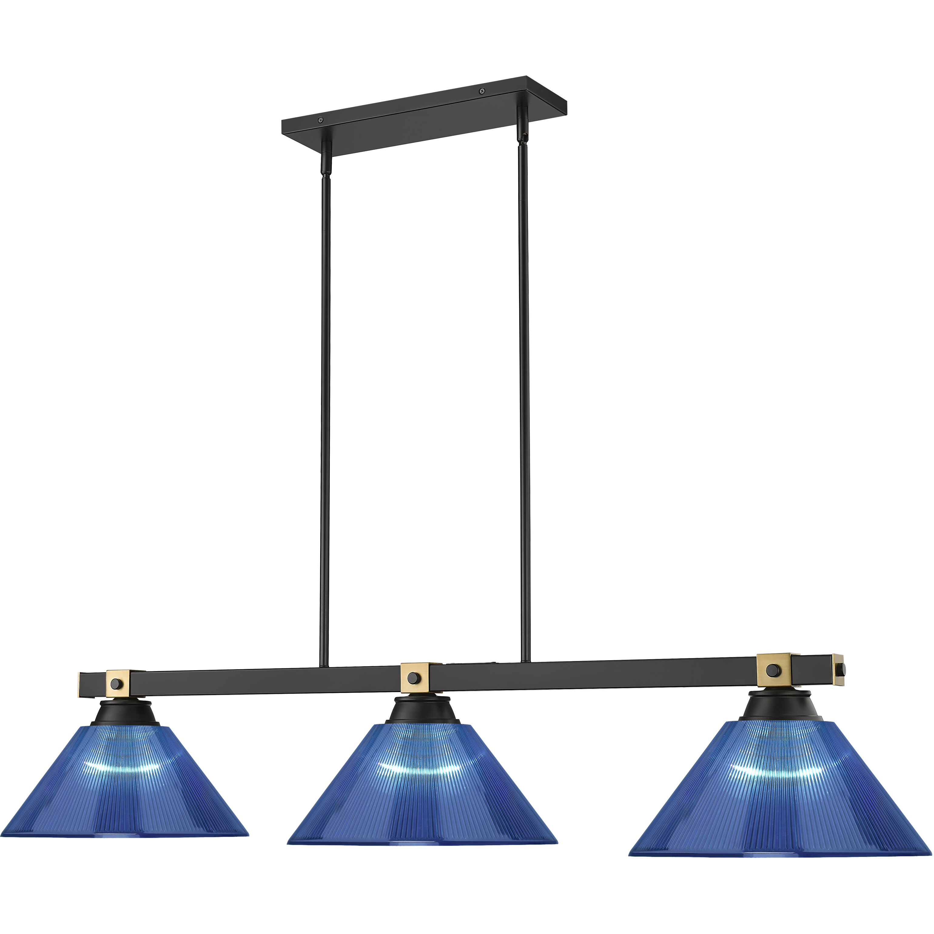 Bronte 3 Light 52.75 inch Matte Black and Rubbed Brass Billiard Light Ceiling Light in Dark Blue