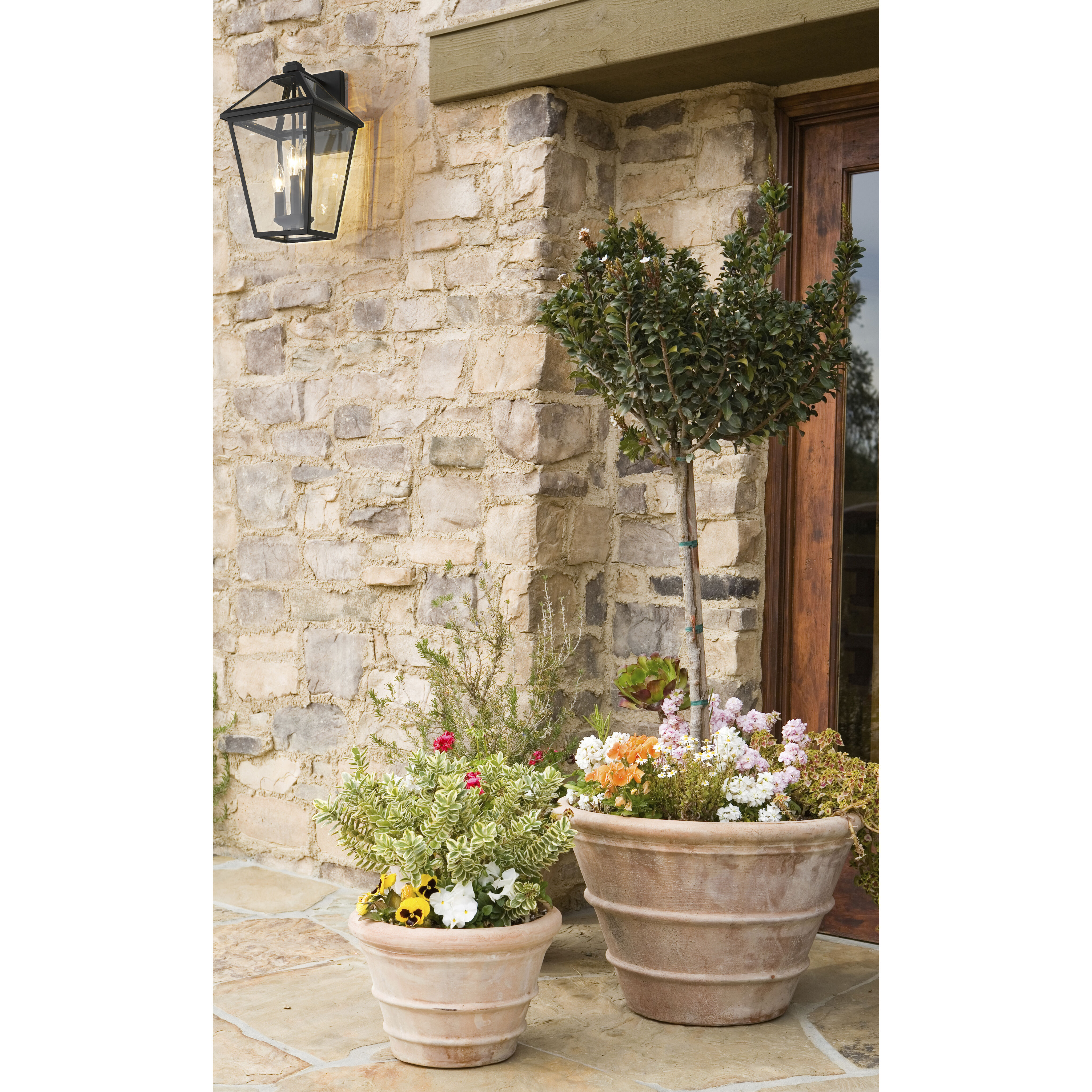 Talbot 3 Light 17.5 inch Black Outdoor Wall Light in Clear Beveled Glass