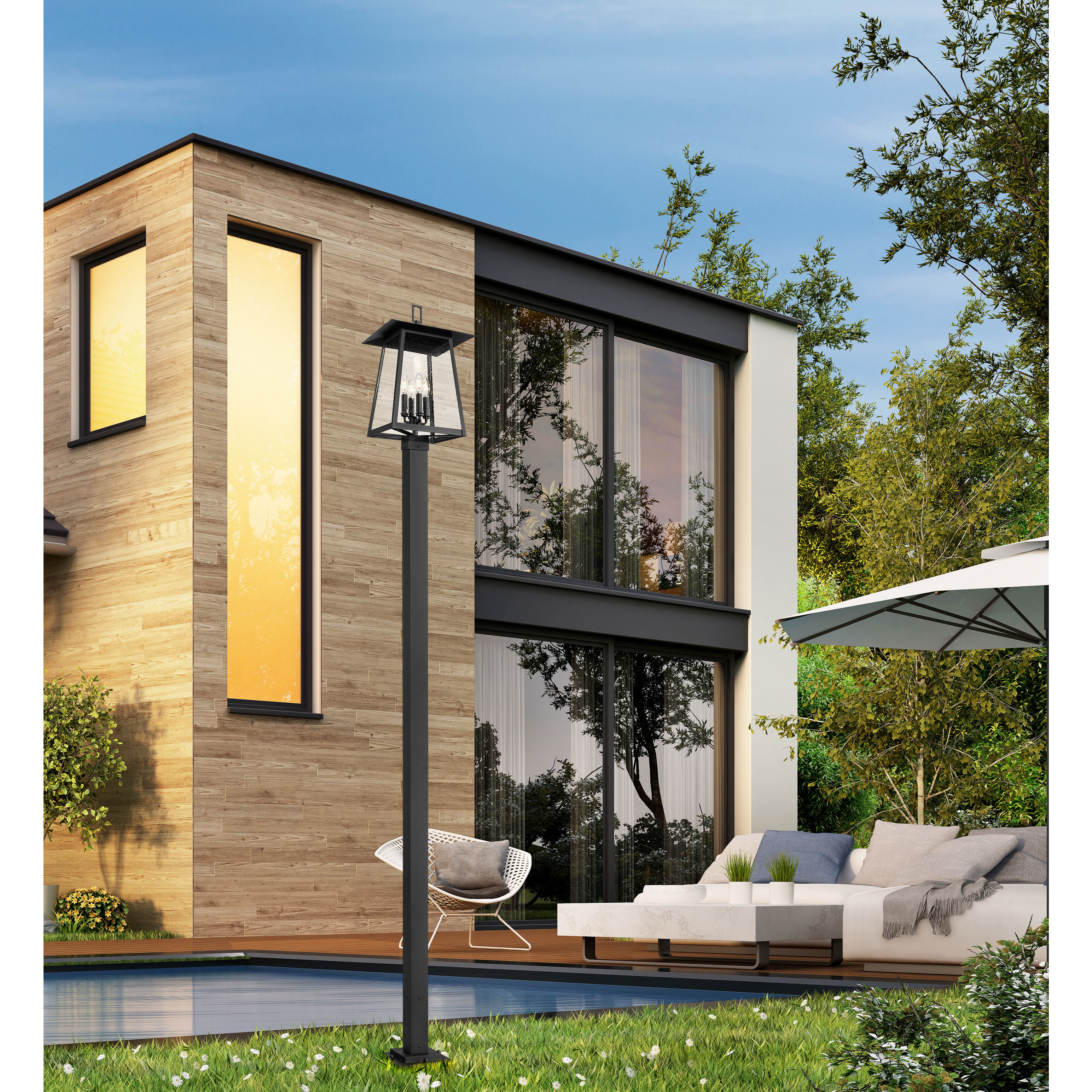 Rainer 4 Light 116.75 inch Black Outdoor Post Mounted Fixture in G9