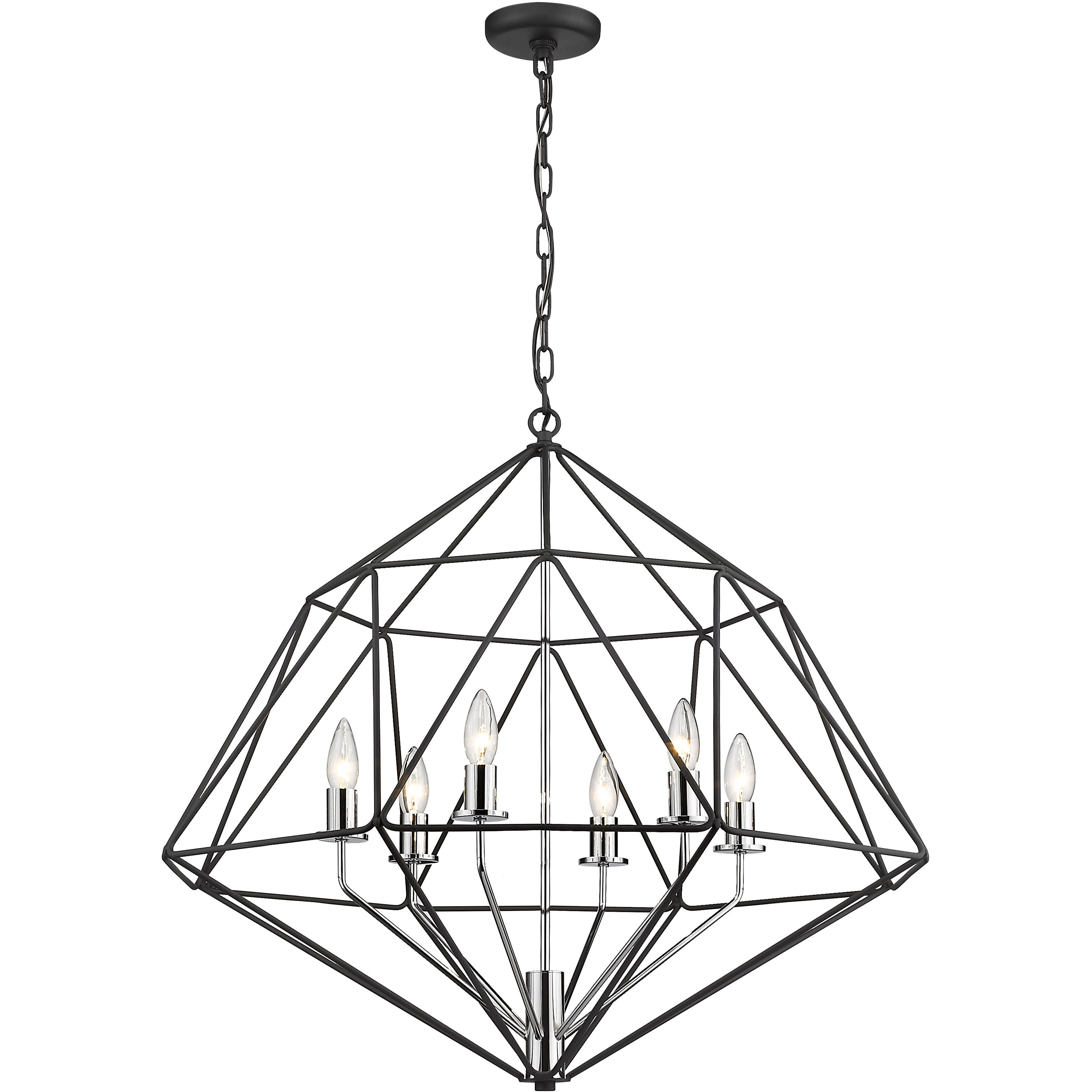 Geo 6 Light 30 inch Matte Black and Chrome Chandelier Ceiling Light