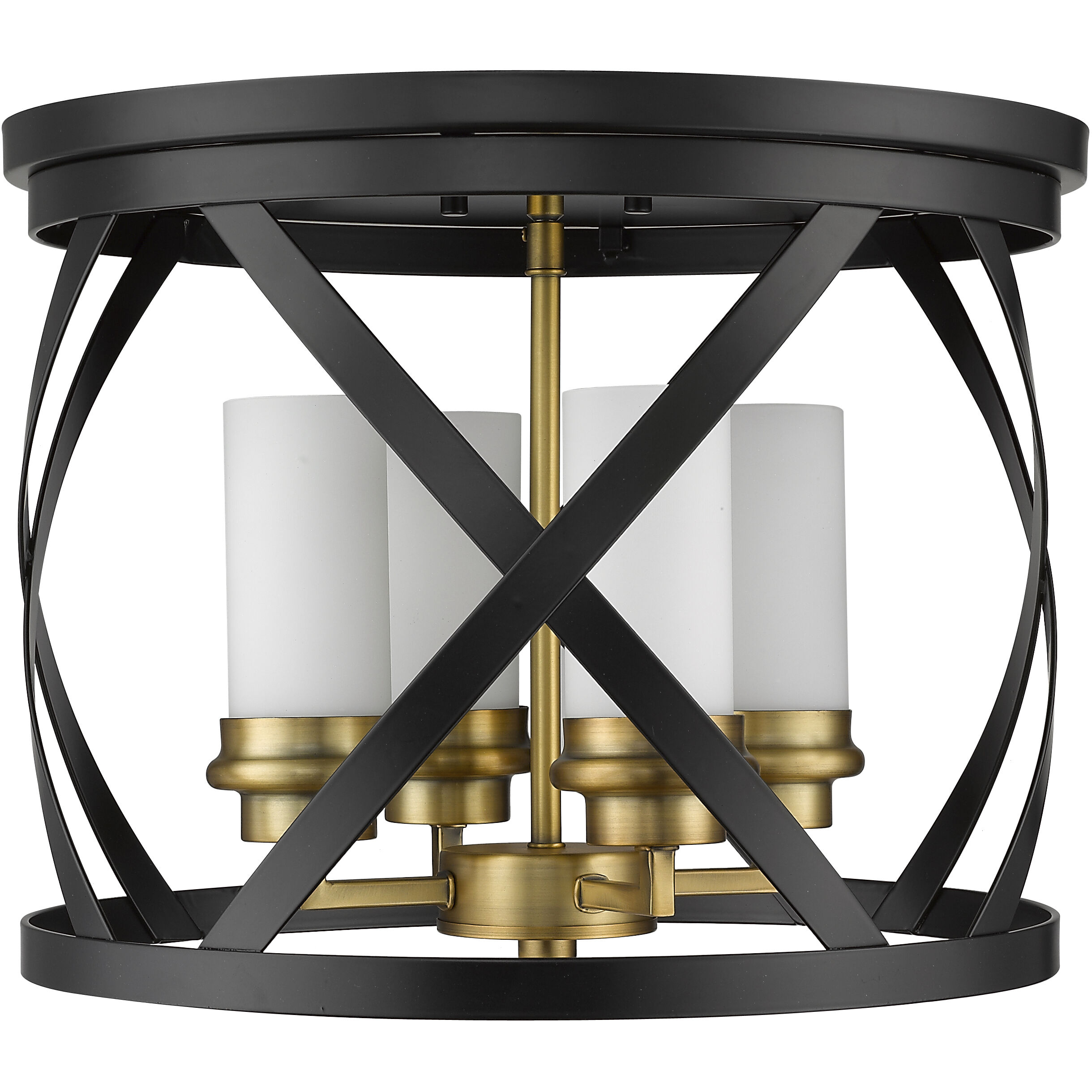 Malcalester 4 Light 15.75 inch Matte Black and Olde Brass Flush Mount Ceiling Light