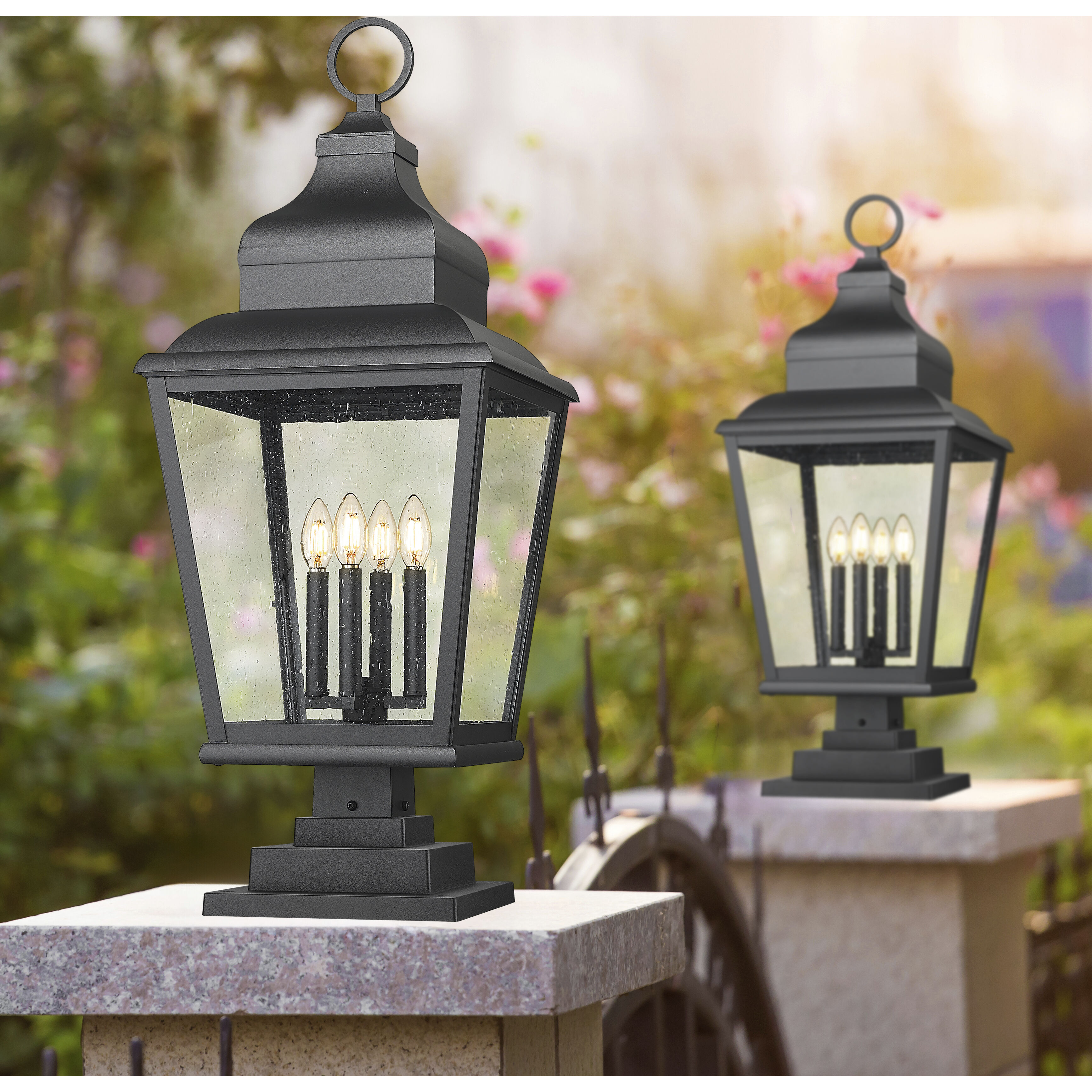 Raphael 4 Light 35 inch Sand Black Outdoor Pier Mounted Fixture in Soft Sand Black