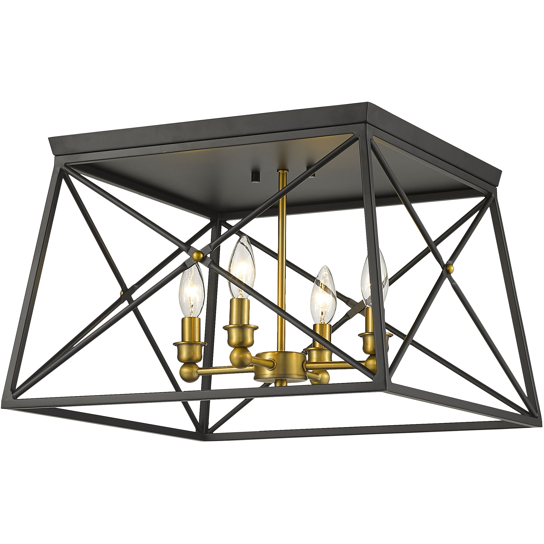 Trestle 4 Light 18 inch Matte Black and Olde Brass Flush Mount Ceiling Light