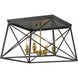 Trestle 4 Light 18 inch Matte Black and Olde Brass Flush Mount Ceiling Light