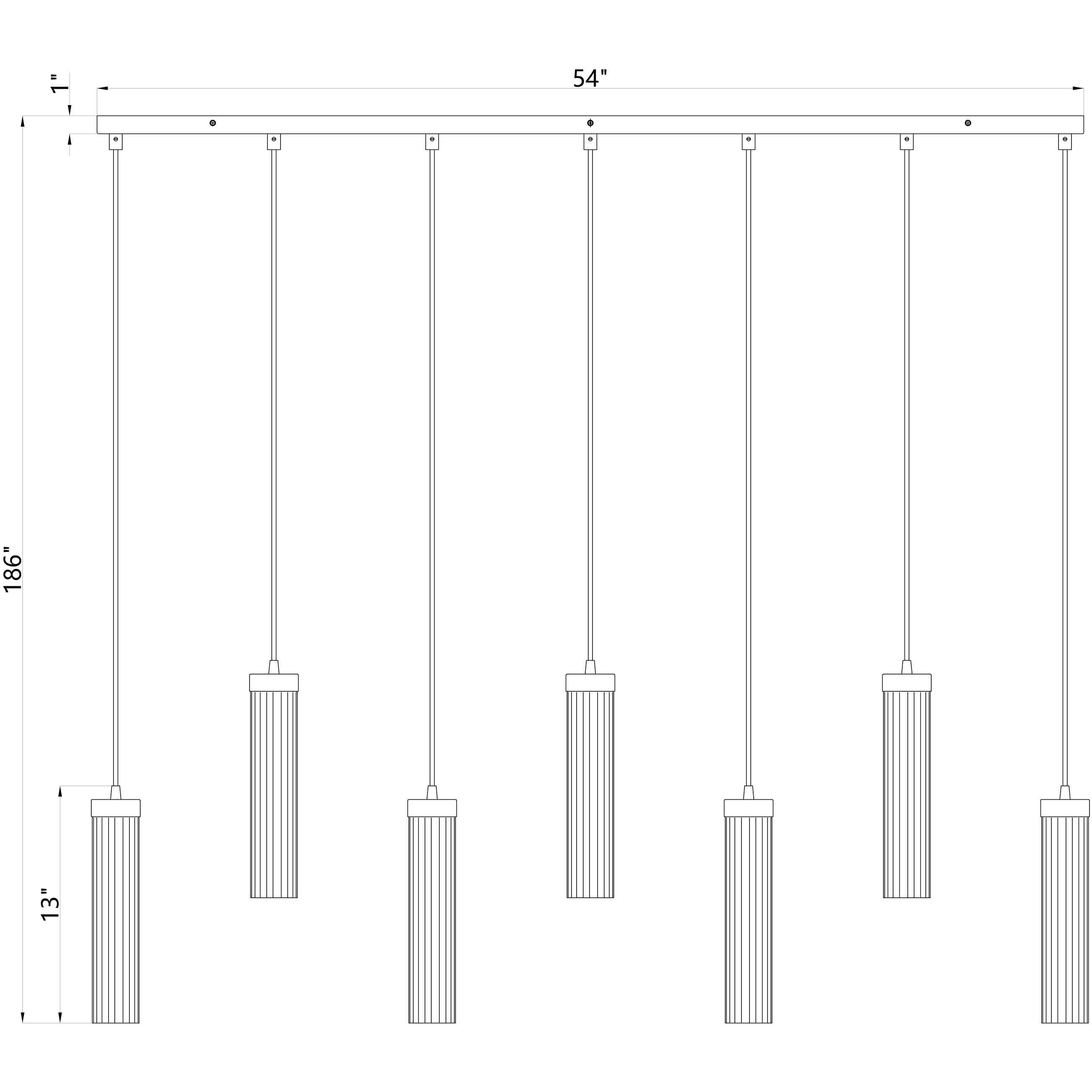 Beau 7 Light 54 inch Brushed Nickel Linear Chandelier Ceiling Light