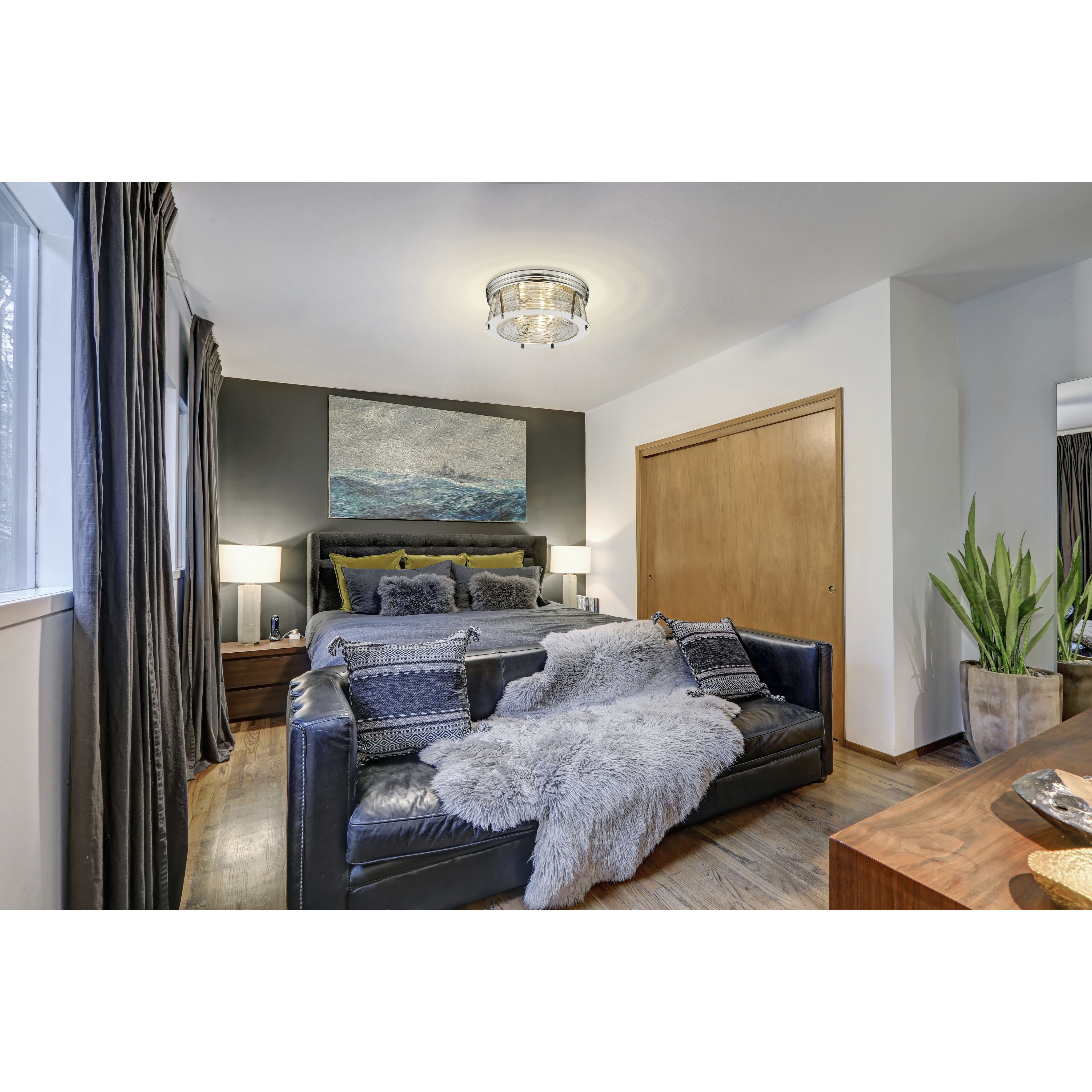 Cape Harbor 3 Light 16 inch Polished Nickel Flush Mount Ceiling Light