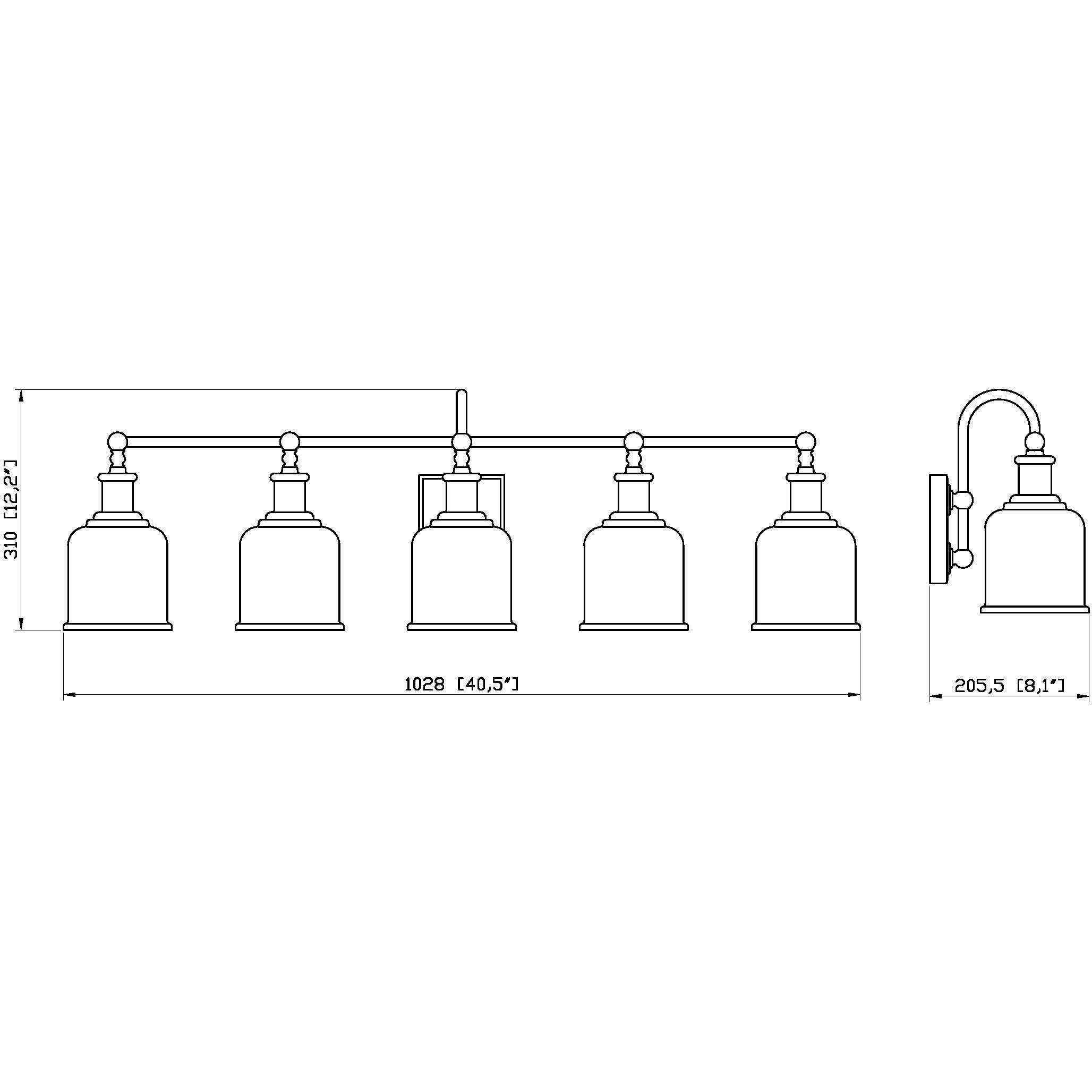 Bryant 5 Light 40.5 inch Matte Black Vanity Wall Light