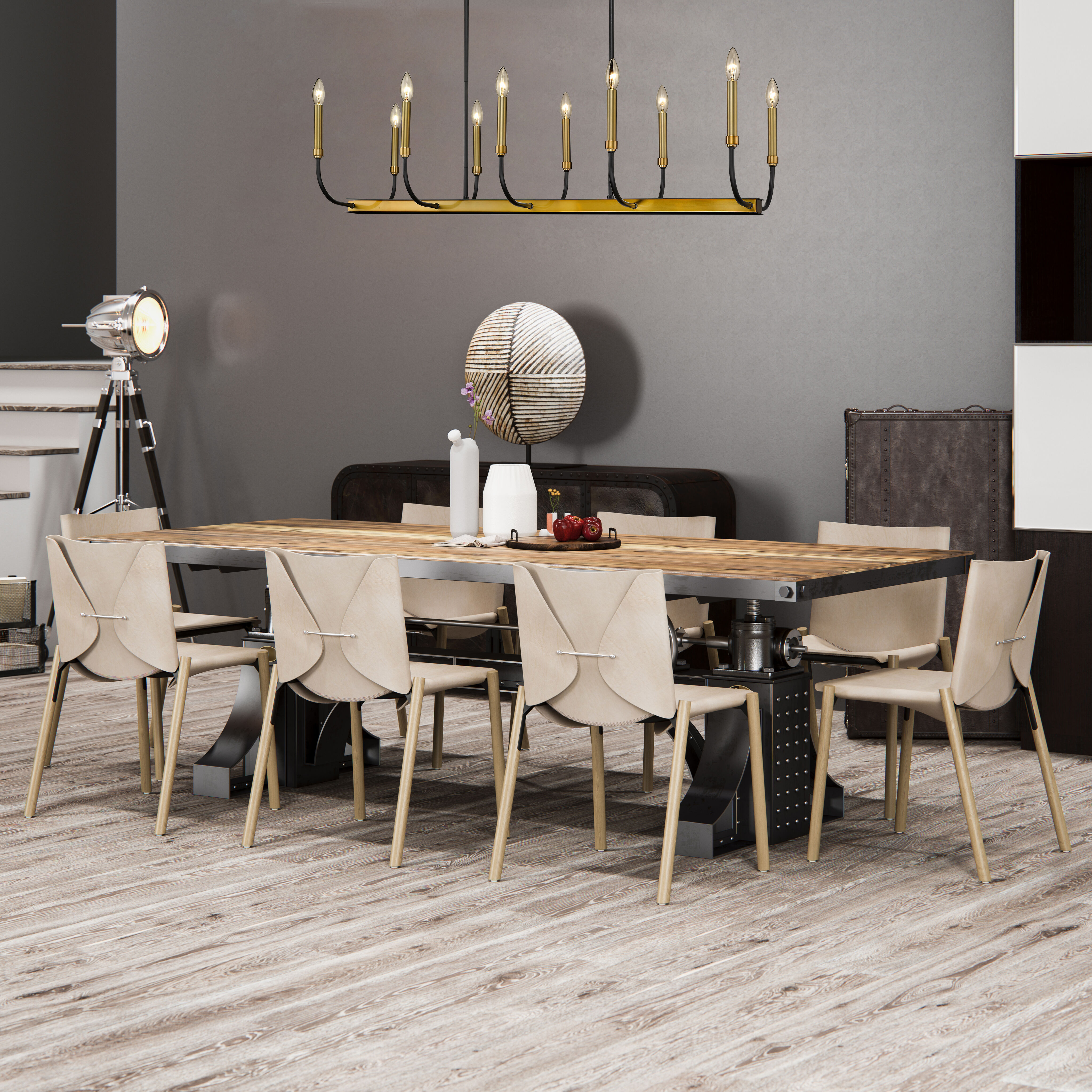 Haylie 10 Light 44 inch Matte Black and Olde Brass Linear Chandelier Ceiling Light