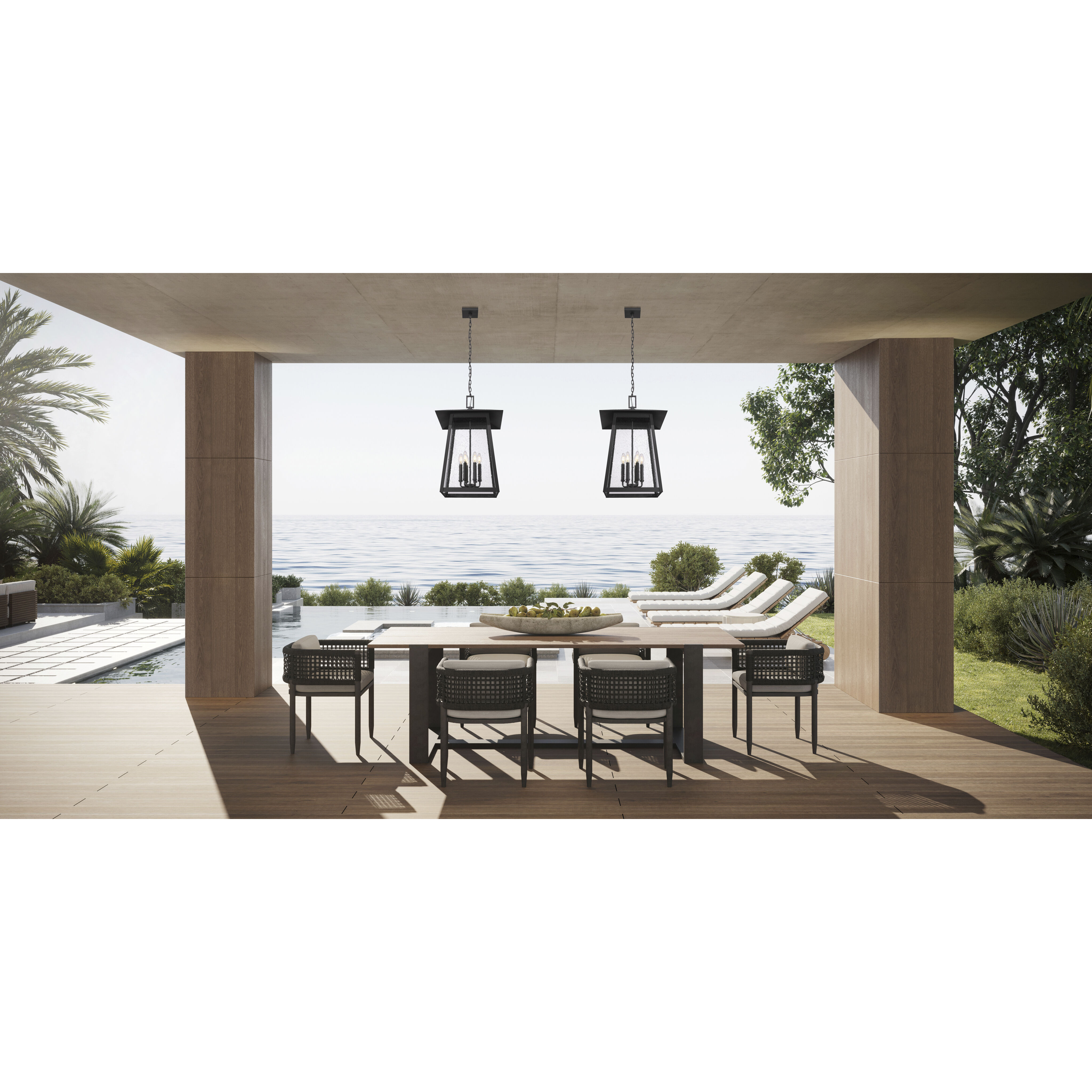 Rainer 6 Light 17.5 inch Black Outdoor Chain Mount Ceiling Fixture in G9