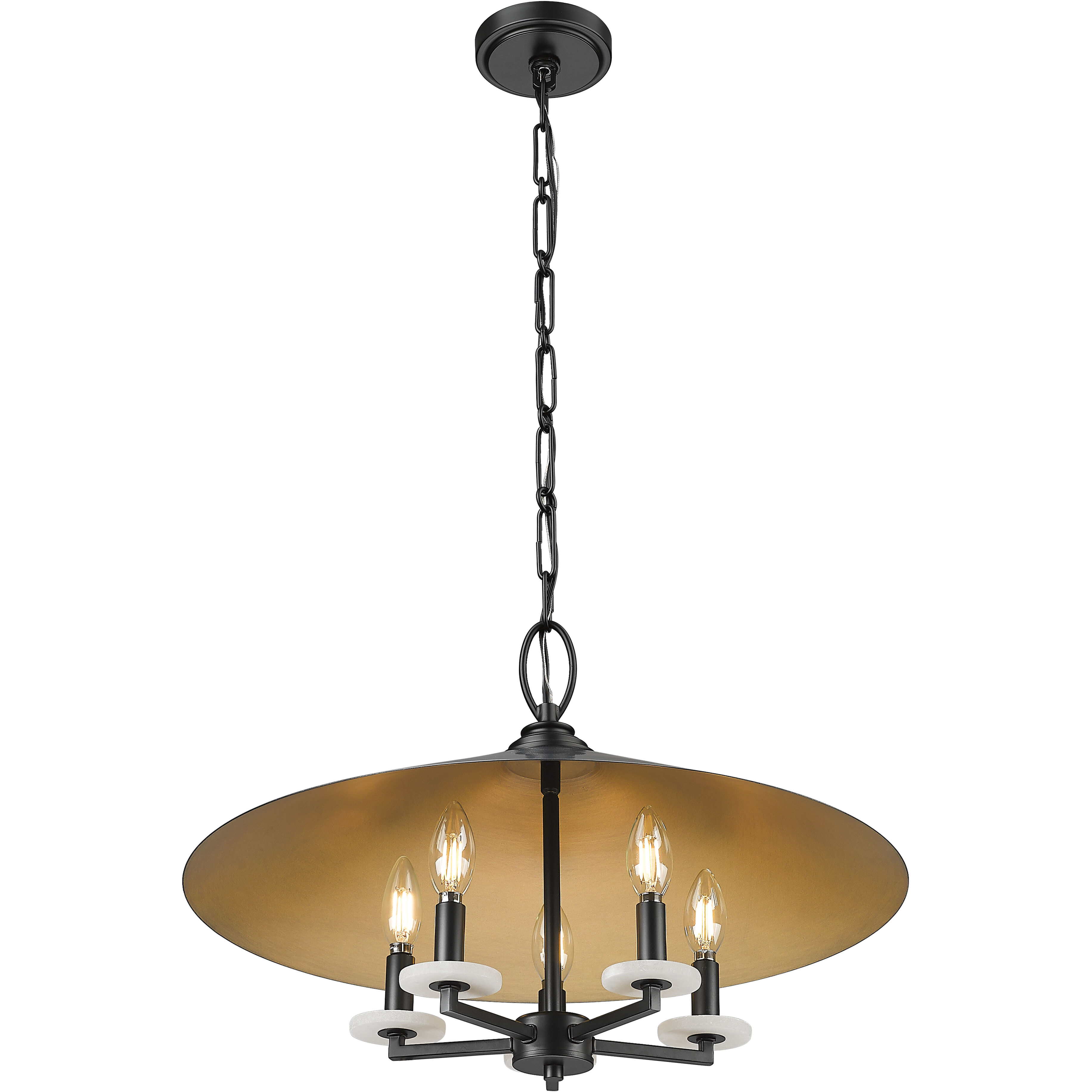 Rialto 5 Light 22 inch Matte Black Pendant Ceiling Light in Matte Black Outer,  Signature Rubbed Brass Inner