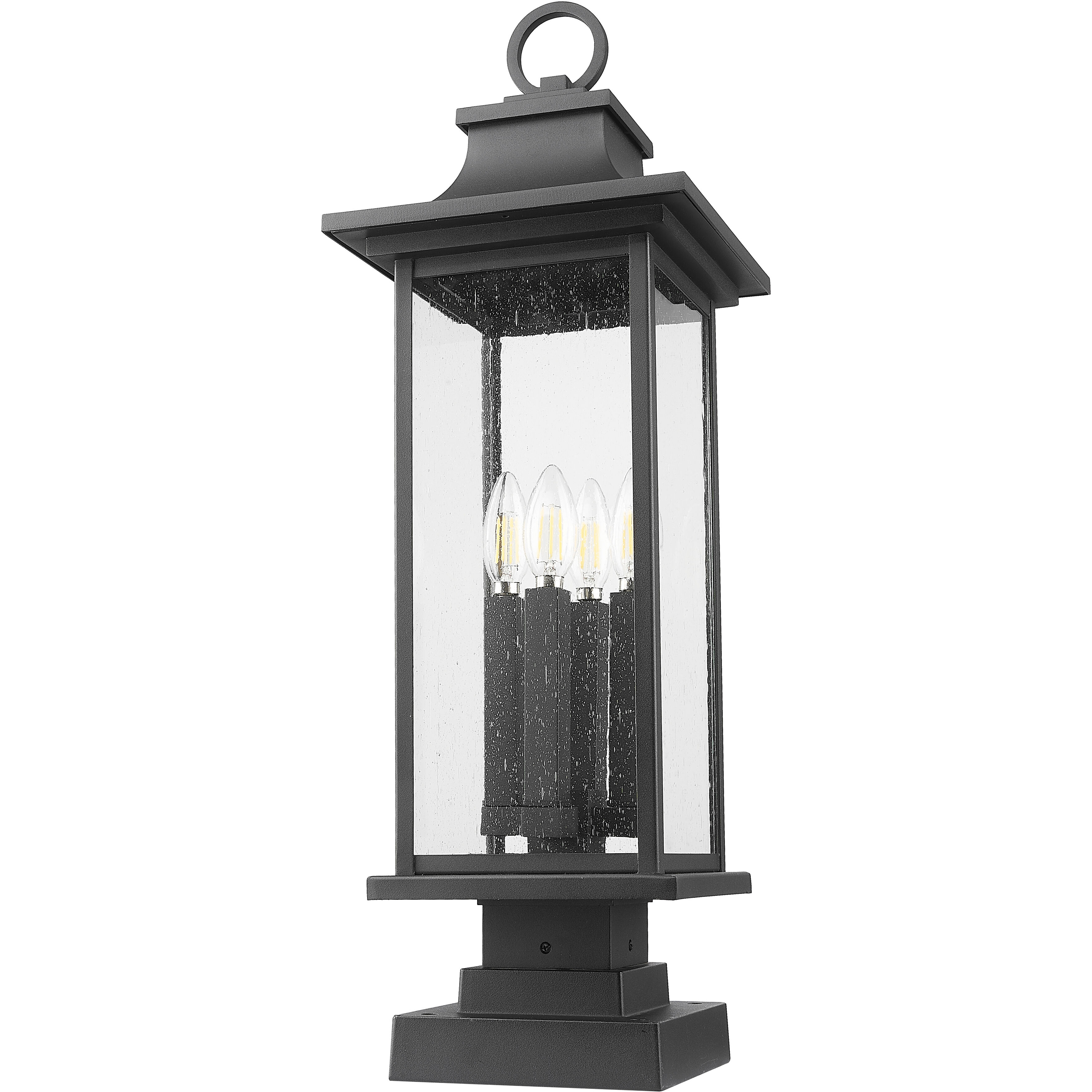 Tiberius 4 Light 27 inch Black Outdoor Pier Mounted Fixture in Clear Seedy Glass