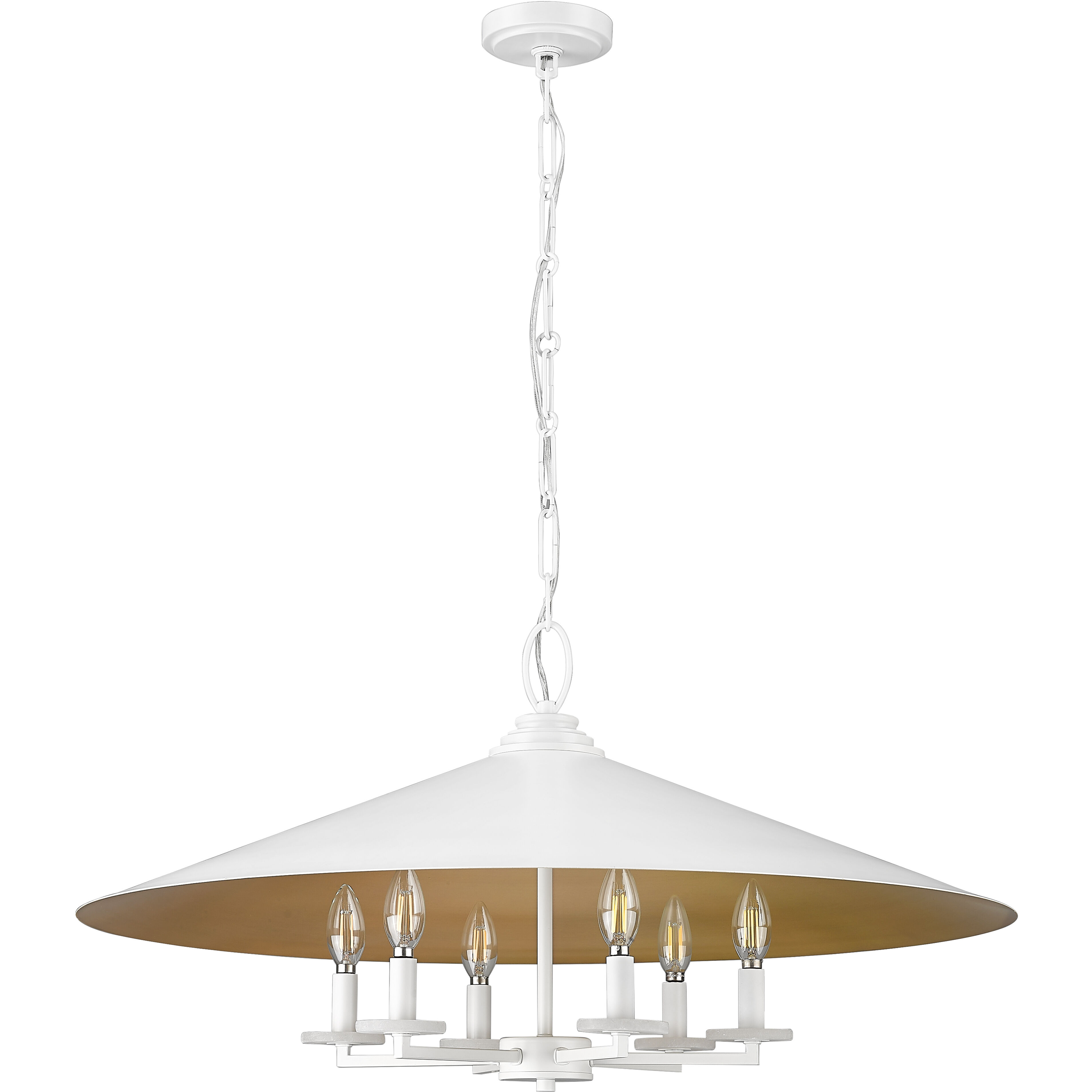 Rialto 6 Light 32 inch Matte White Pendant Ceiling Light in Matte White Outer,  Signature Rubbed Brass Inner