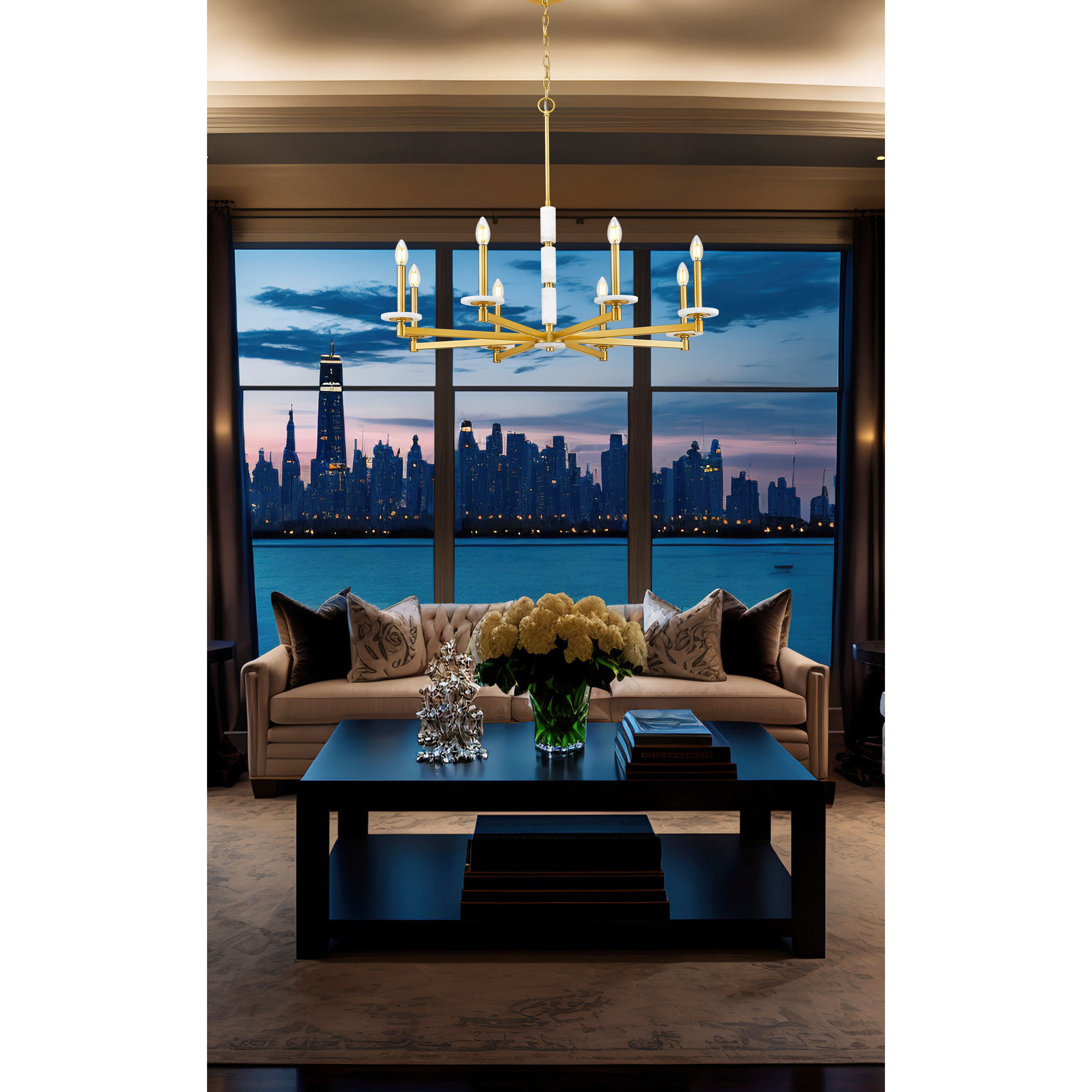 Kaden 8 Light 36.5 inch Modern Gold Chandelier Ceiling Light