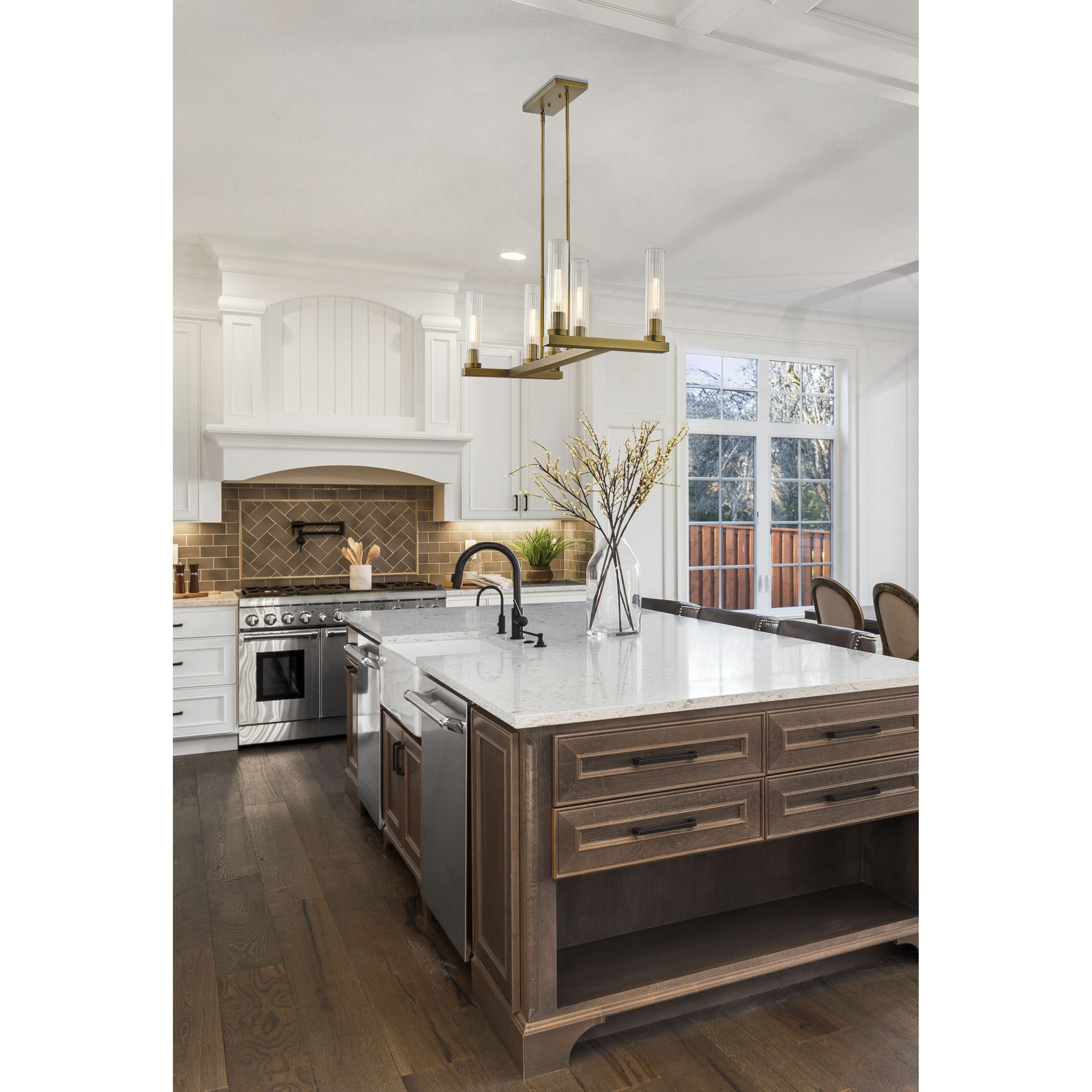 Beau Linear Chandelier Ceiling Light in Rubbed Brass