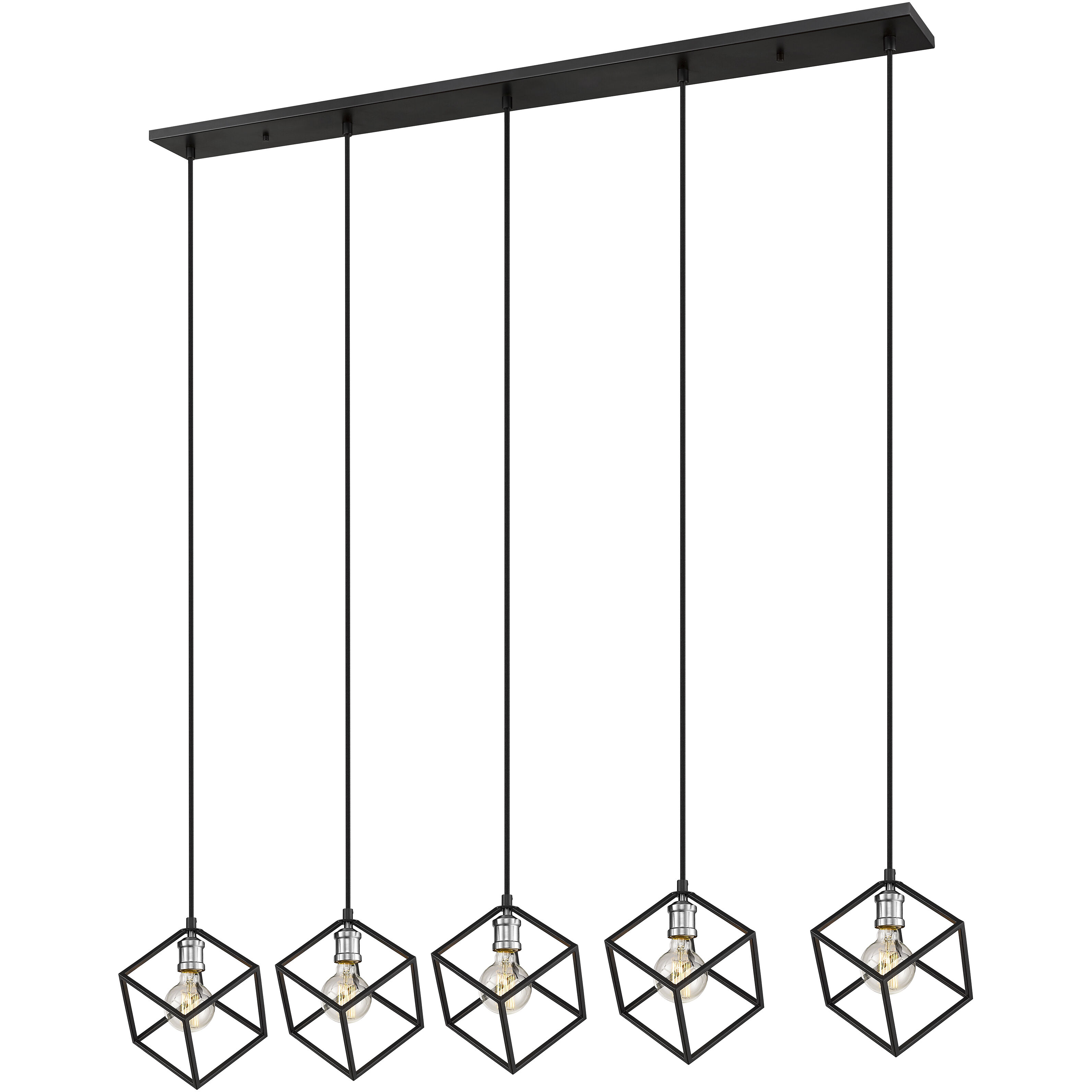 Vertical 5 Light 54 inch Matte Black and Brushed Nickel Linear Chandelier Ceiling Light