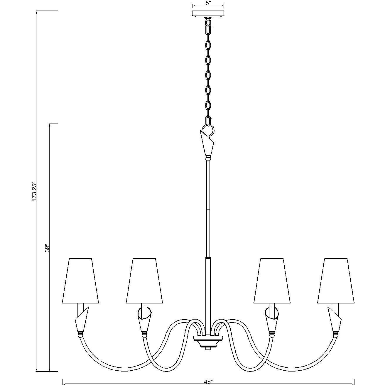 Claudelle 6 Light 46 inch Matte Black and Modern Gold Chandelier Ceiling Light