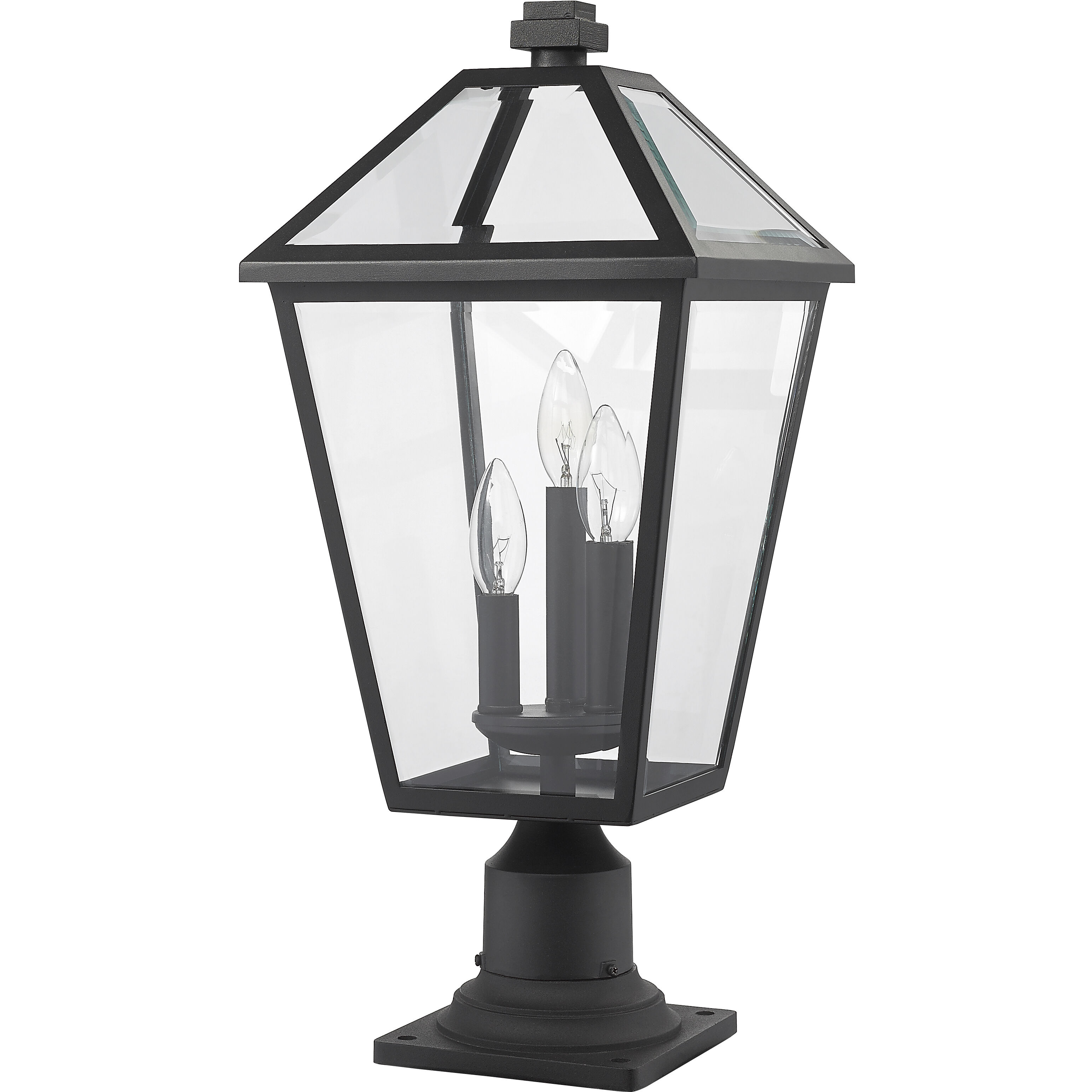 Talbot 3 Light 22 inch Black Outdoor Pier Mounted Fixture in Clear Beveled Glass
