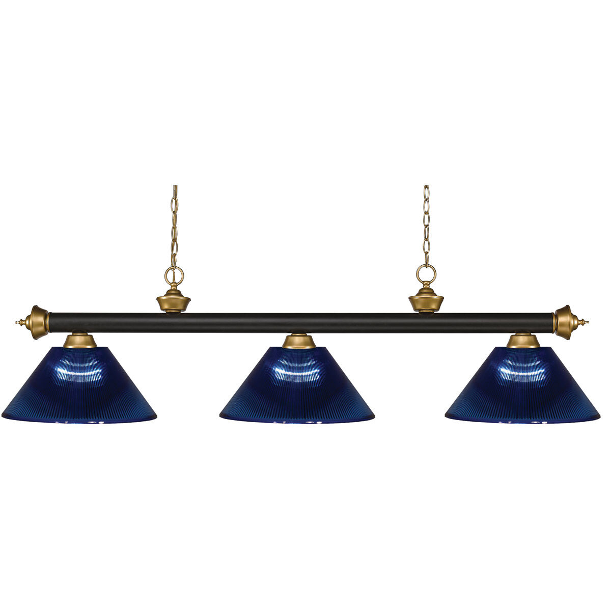 Riviera 3 Light 57 inch Bronze and Satin Gold Billiard Ceiling Light in Dark Blue Acrylic, 10.65