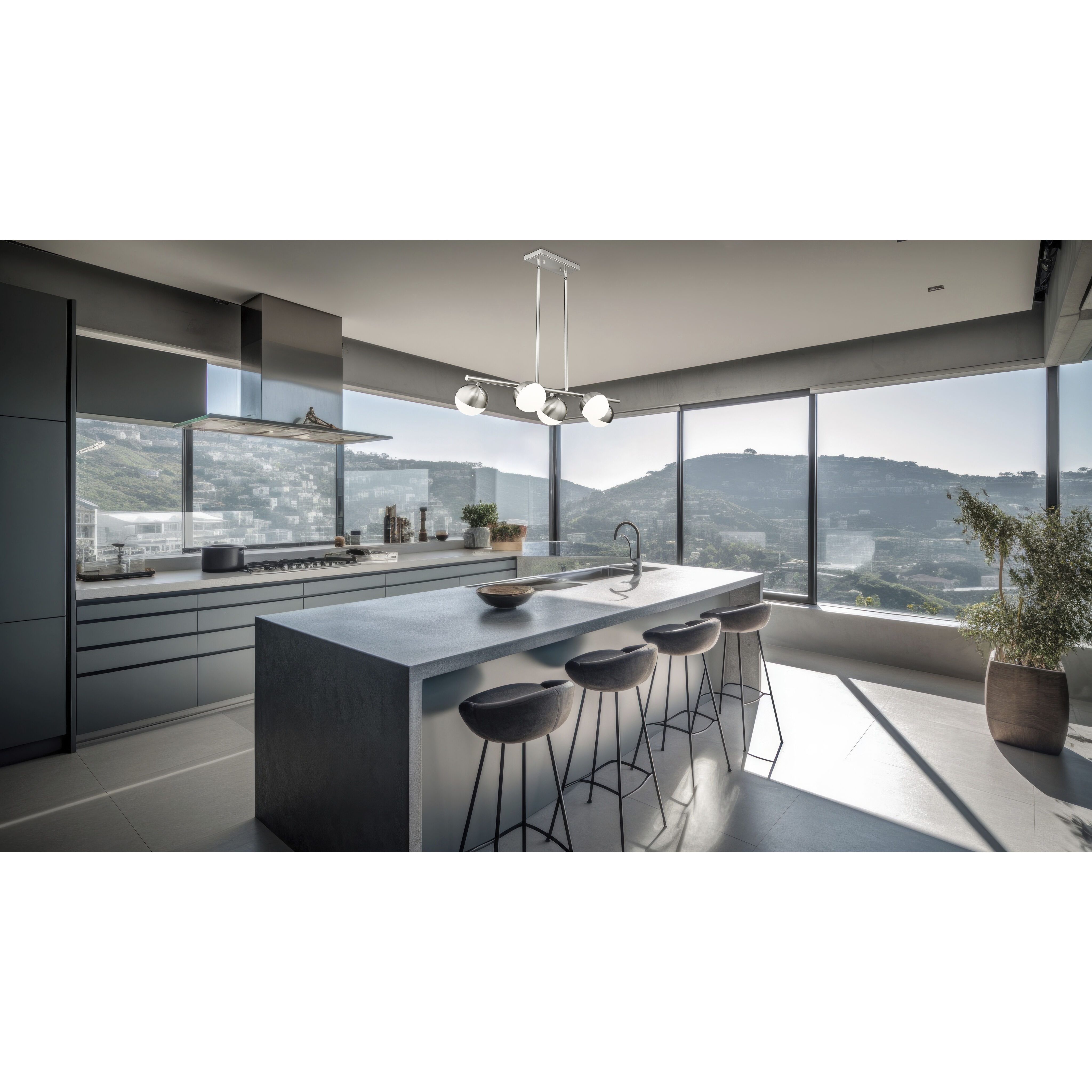 Realm Sphere Linear Chandelier Ceiling Light in Brushed Nickel