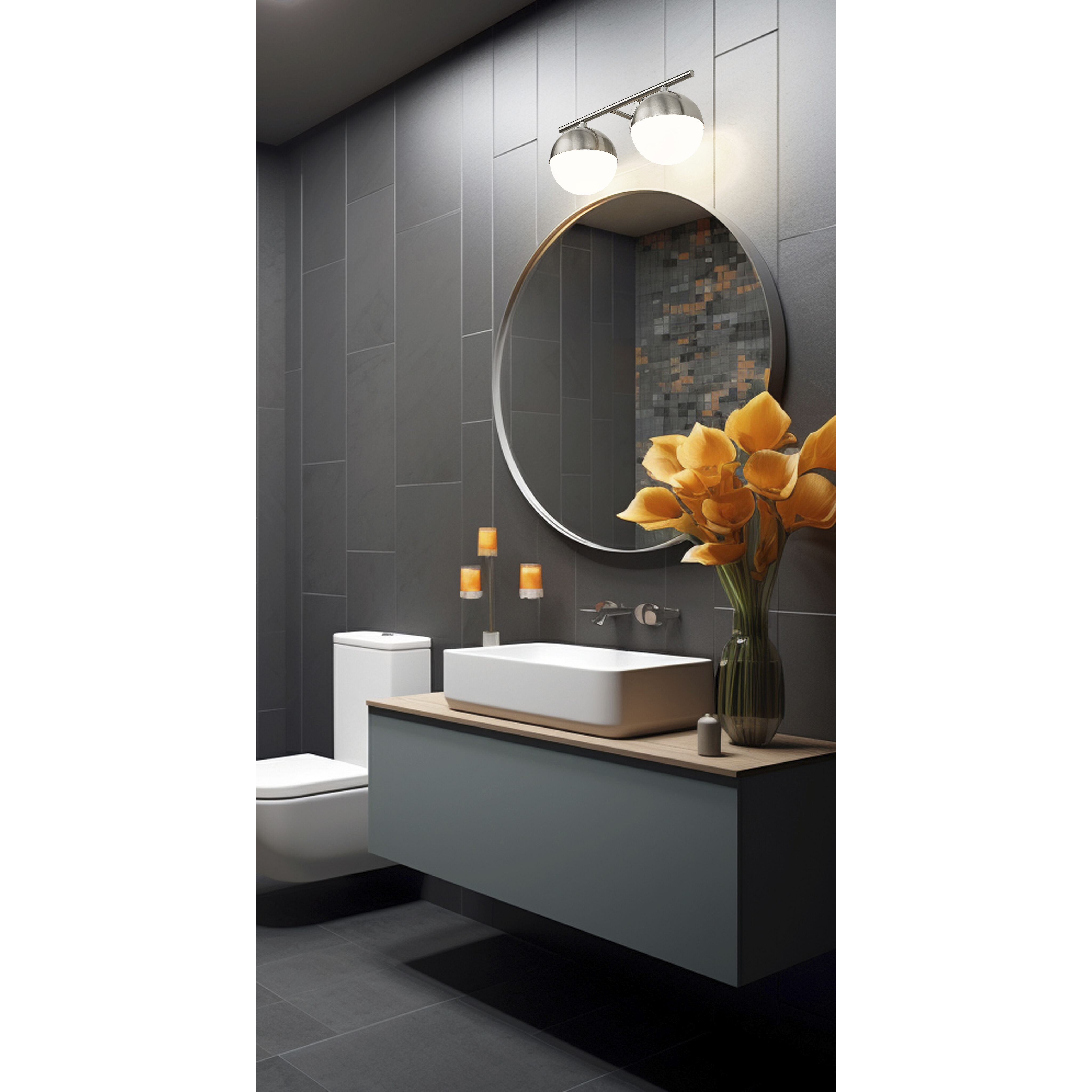 Realm Sphere 2 Light 16 inch Brushed Nickel Bath Vanity Wall Light