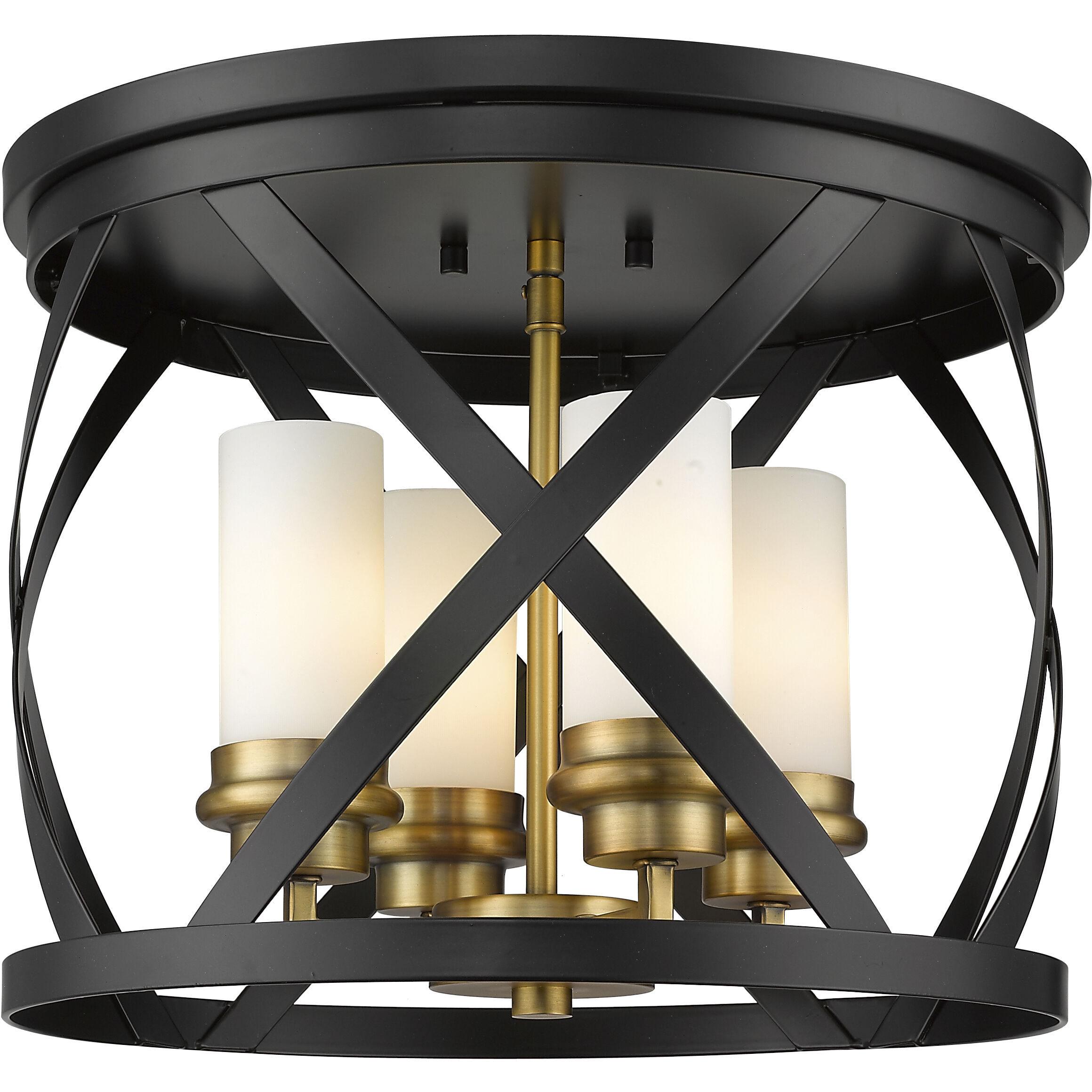 Malcalester 4 Light 15.75 inch Matte Black and Olde Brass Flush Mount Ceiling Light