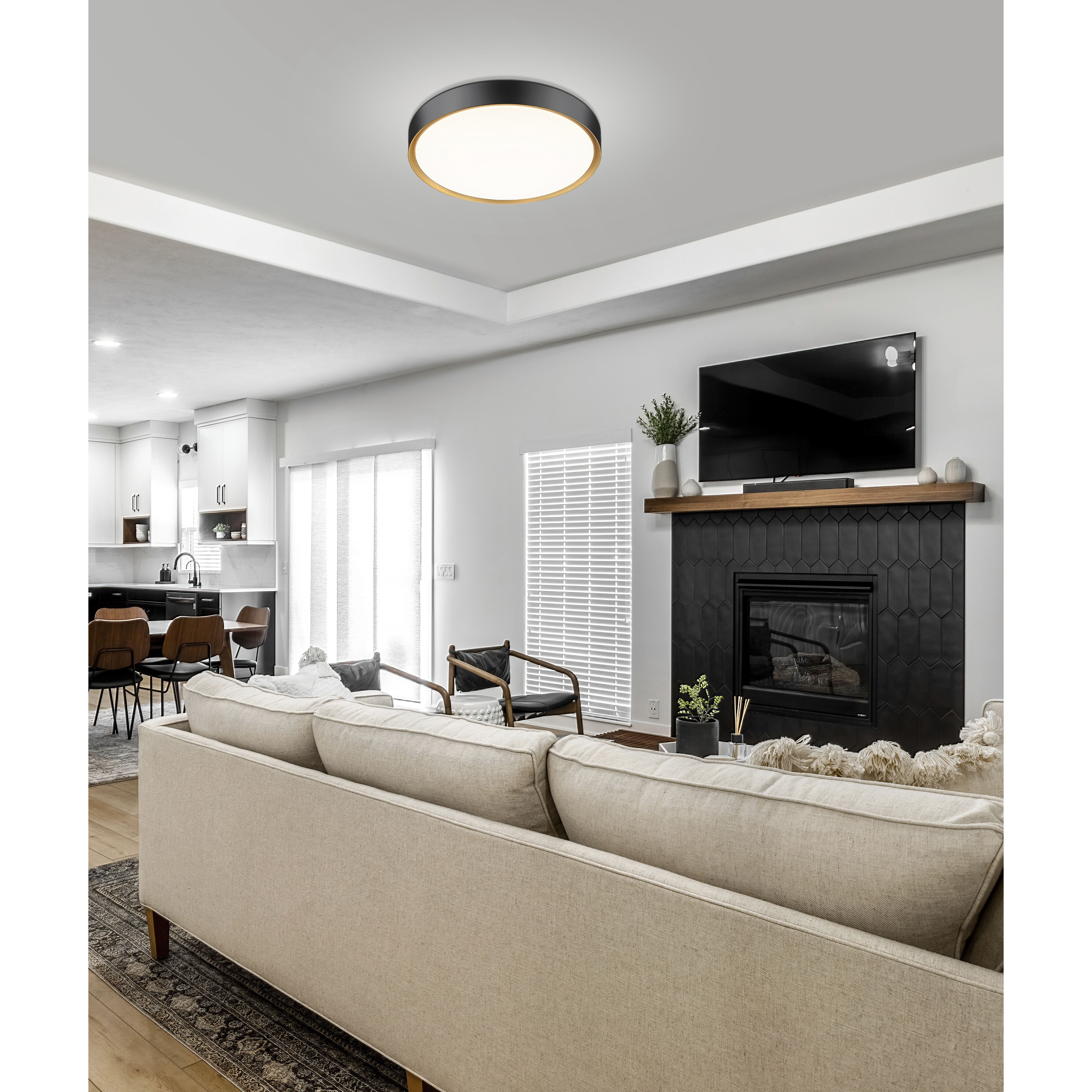 Kawan LED 20 inch Matte Black and Modern Gold Flush Mount Ceiling Light
