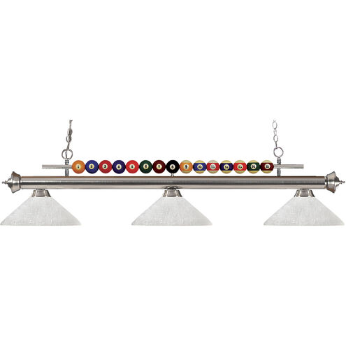 Shark 3 Light 58 inch Brushed Nickel Billiard Ceiling Light in Angular White Linen Glass
