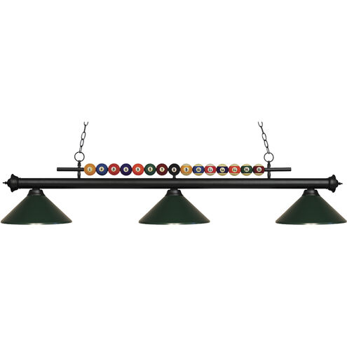 Shark 3 Light 58 inch Matte Black Billiard Ceiling Light in Dark Green Steel