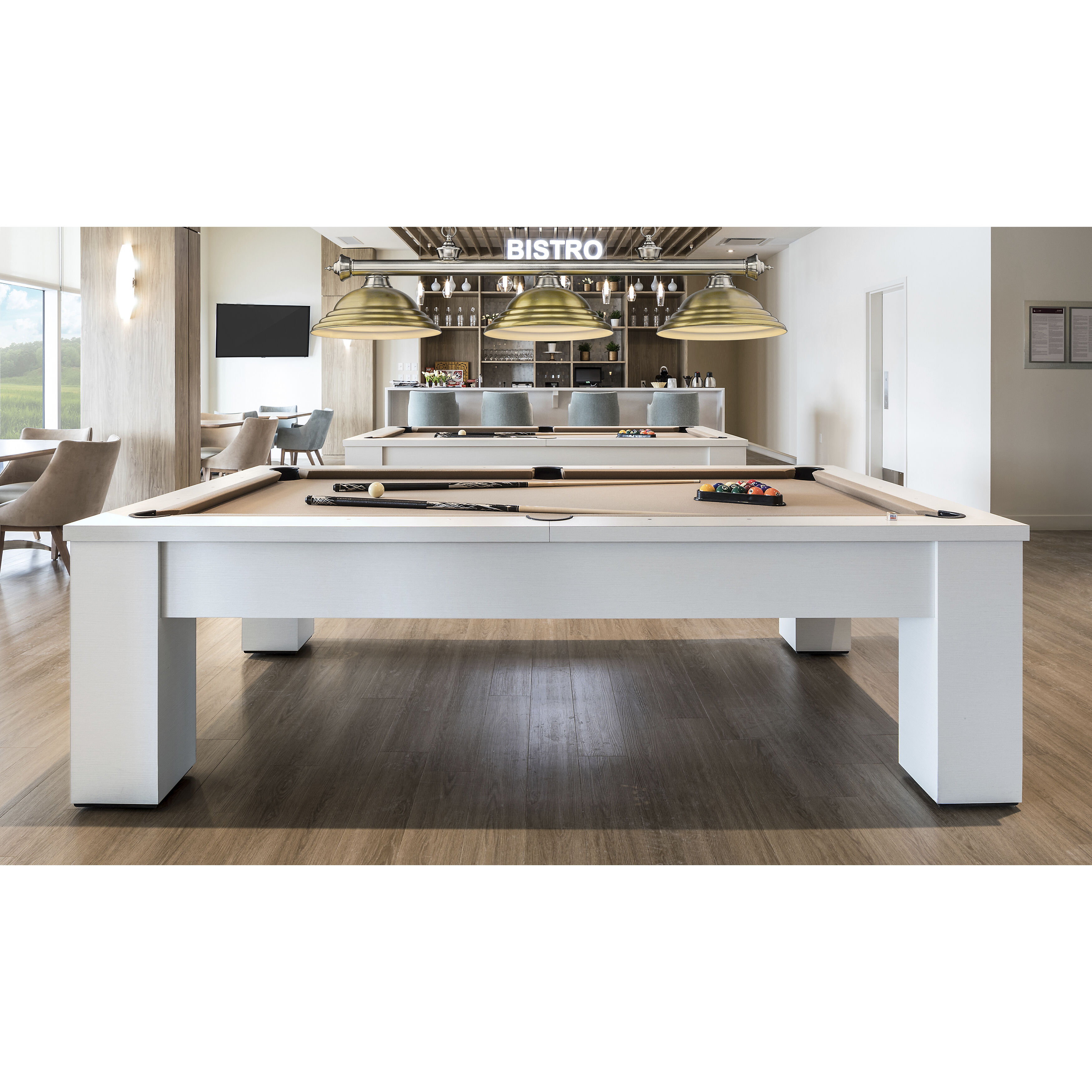 Cordon 3 Light 58 inch Brushed Nickel Billiard Ceiling Light in Rubbed Brass Metal