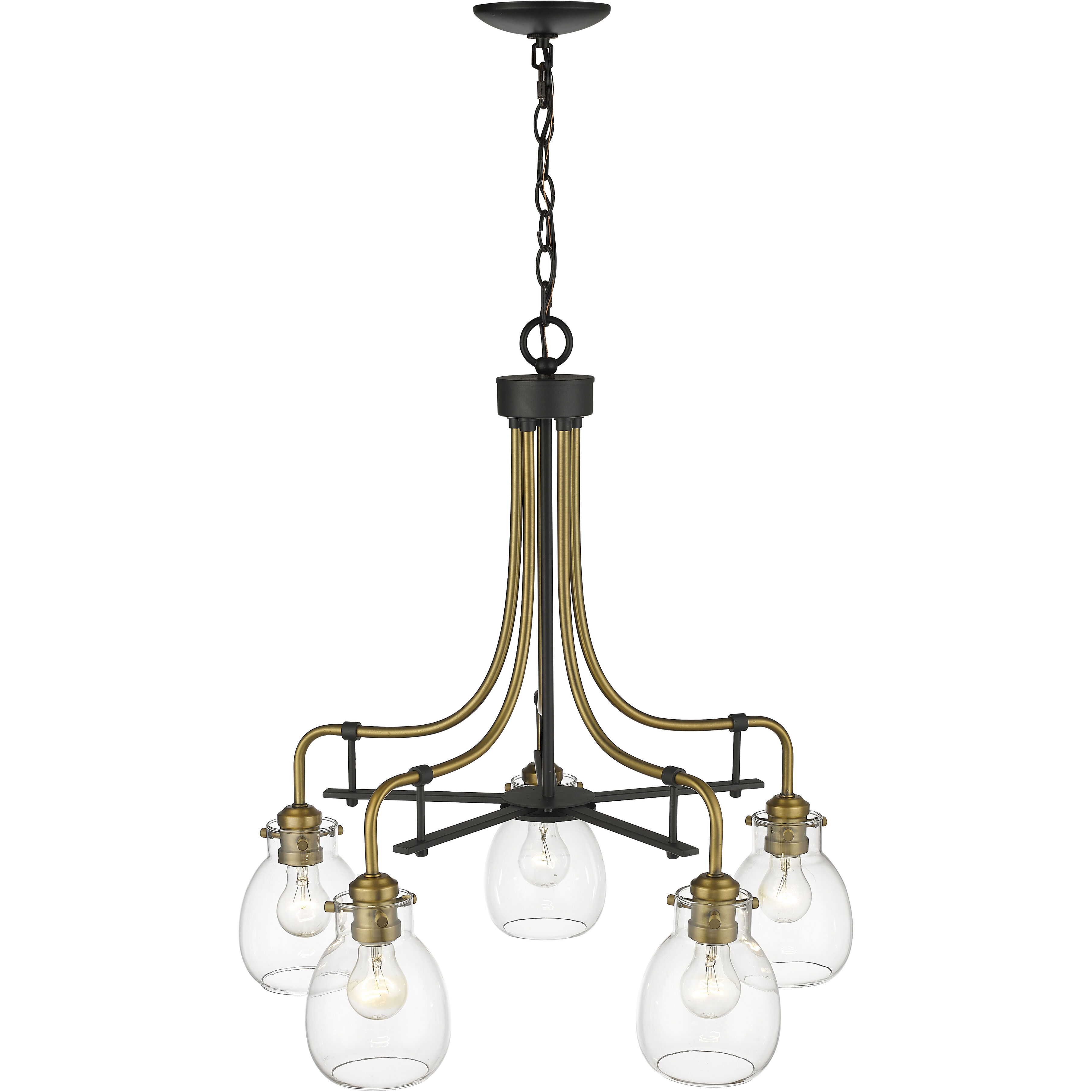 Kraken 5 Light 25 inch Matte Black and Olde Brass Chandelier Ceiling Light