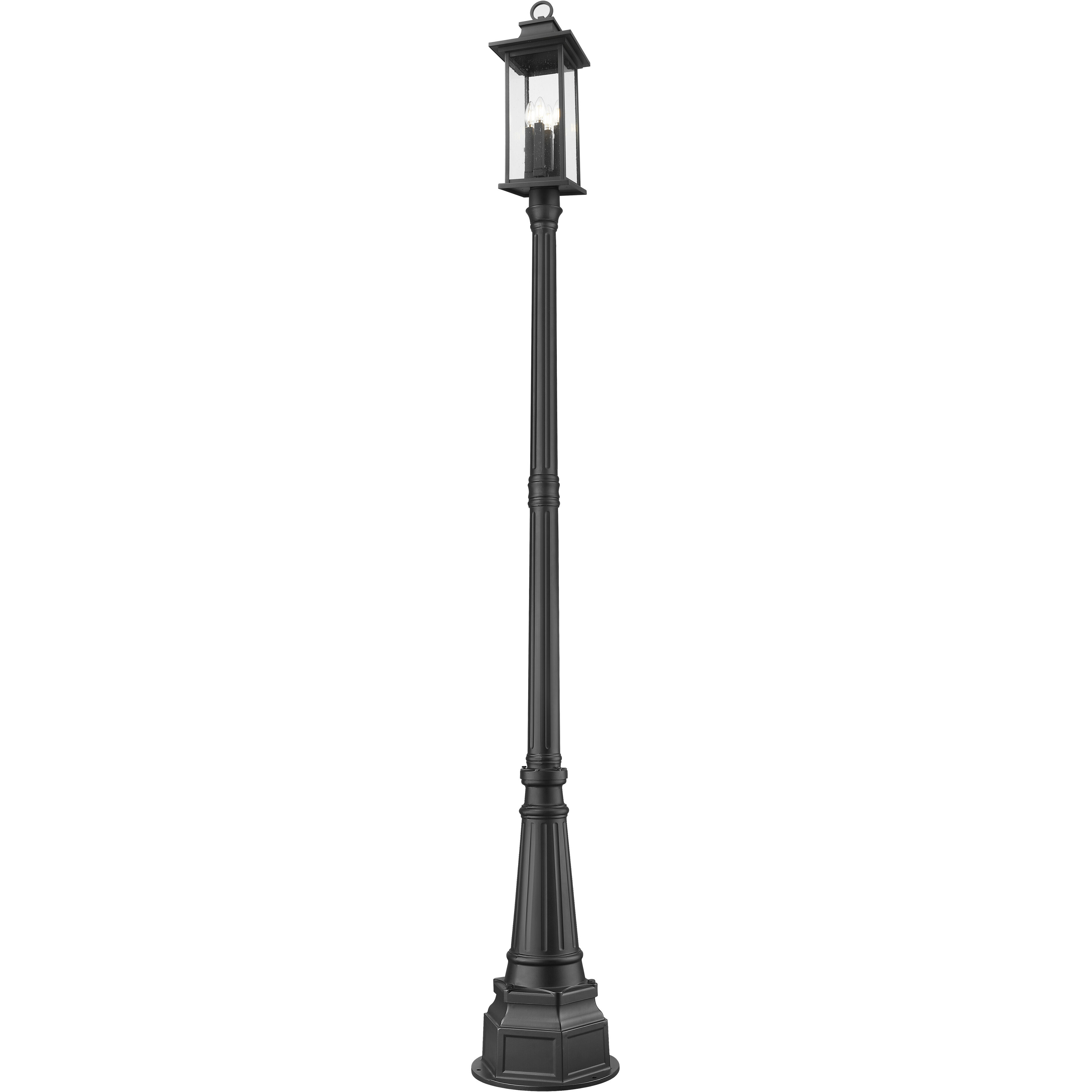Tiberius 4 Light 107.25 inch Black Outdoor Post Mounted Fixture in Clear Seedy Glass
