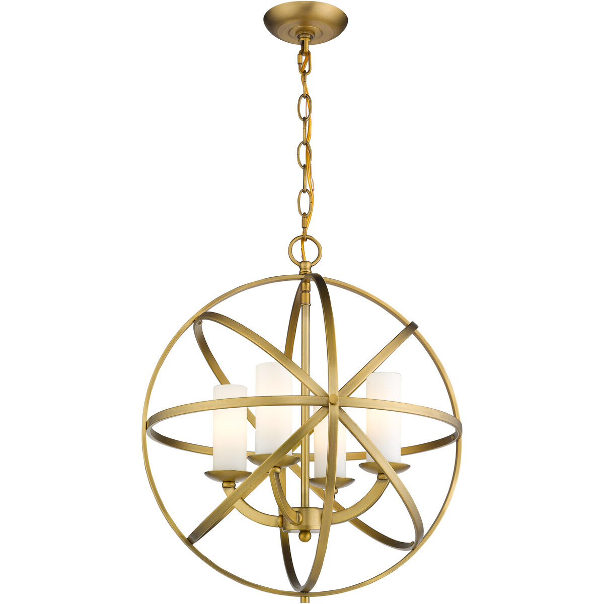 Aranya 4 Light 18.25 inch Heirloom Brass Chandelier Ceiling Light in 10, White Glass