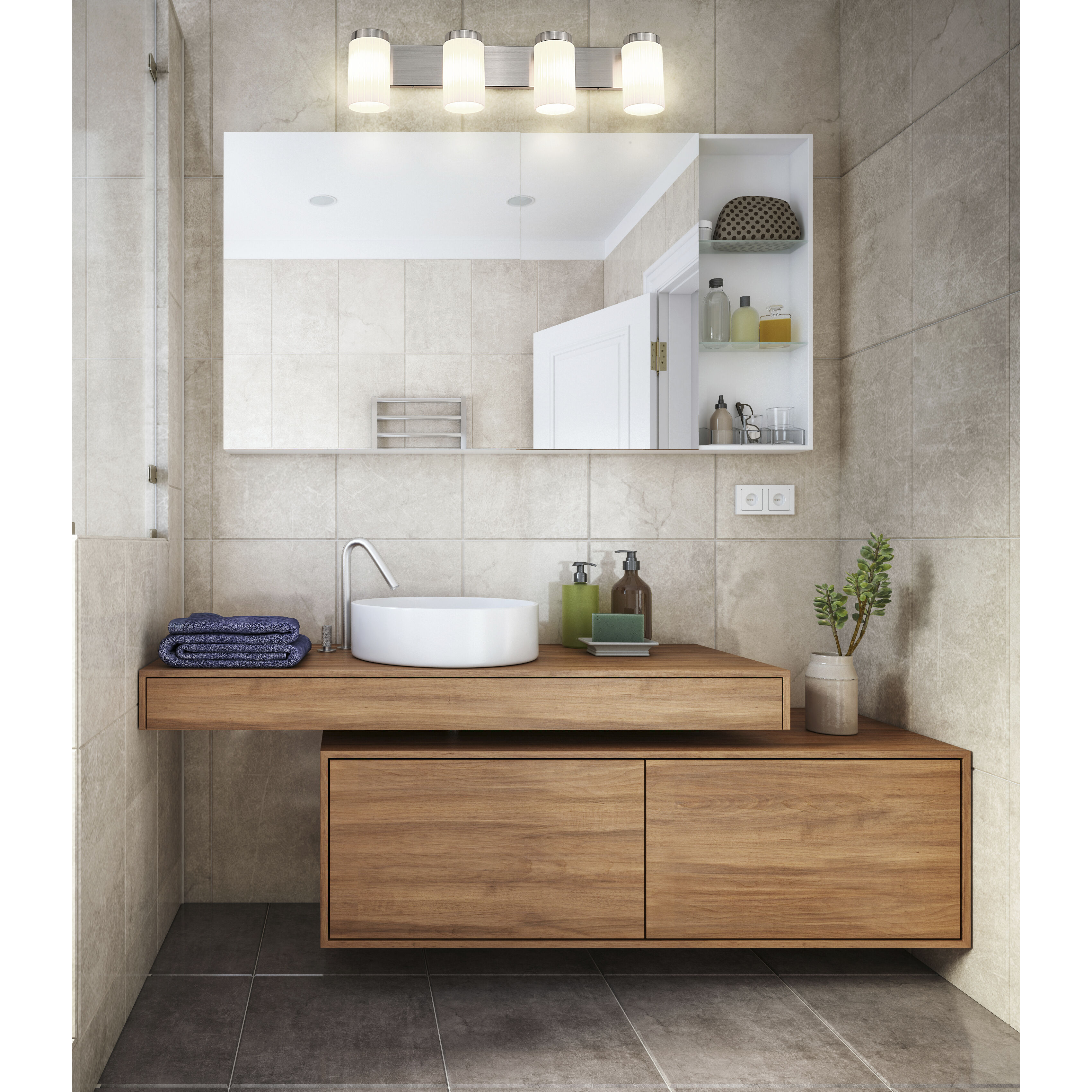 Brushed nickel and wood vanity light on sale