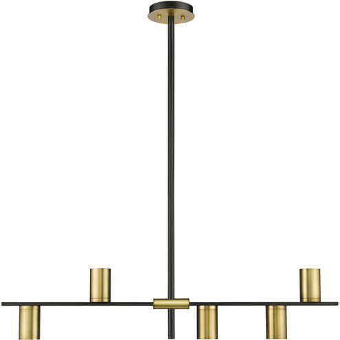 Calumet 5 Light 38 inch Matte Black and Olde Brass Linear Chandelier Ceiling Light